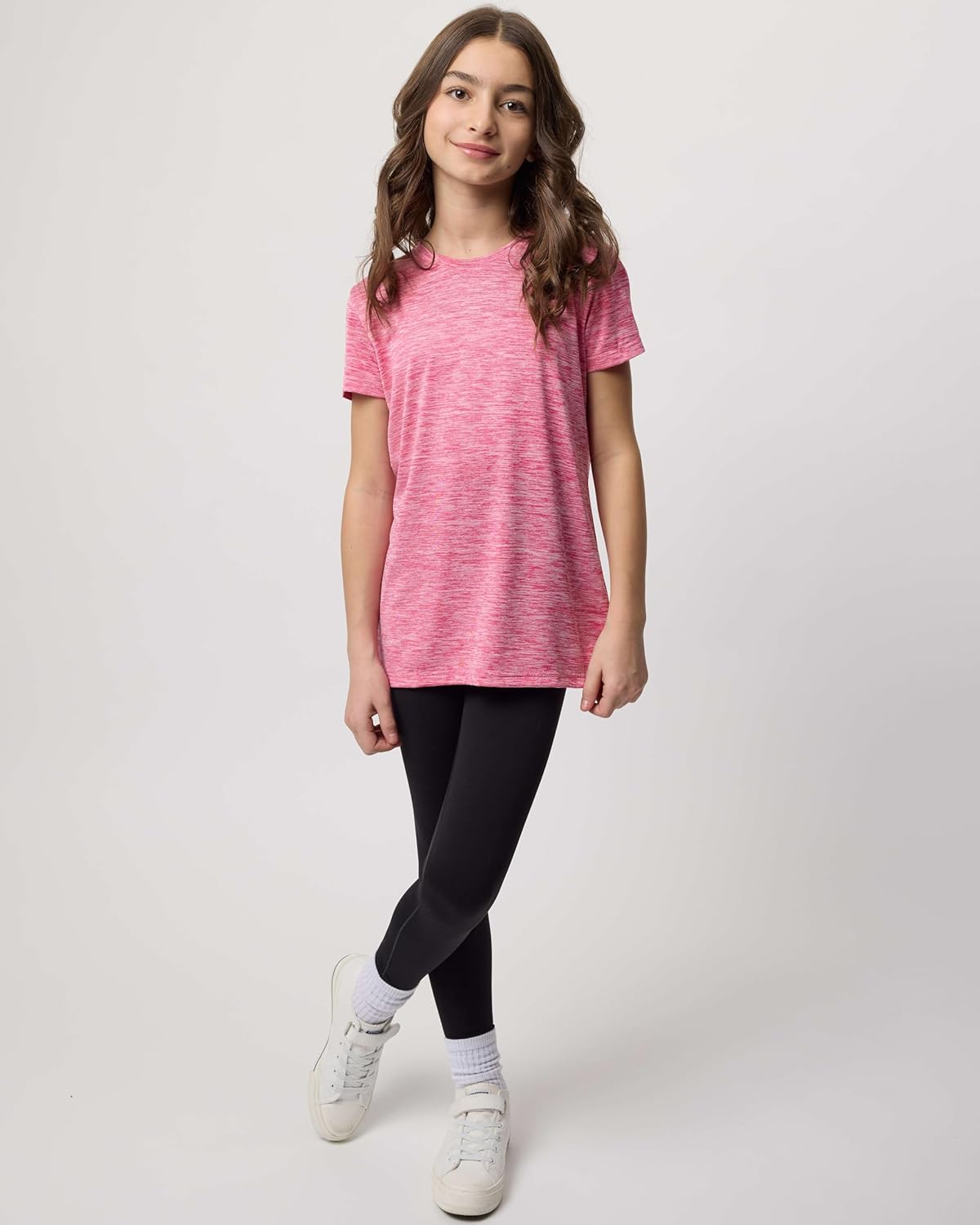 Real Essentials 5 Pack: Girls Short Sleeve Dry-Fit Crew Neck Active Athletic Performance T-Shirt