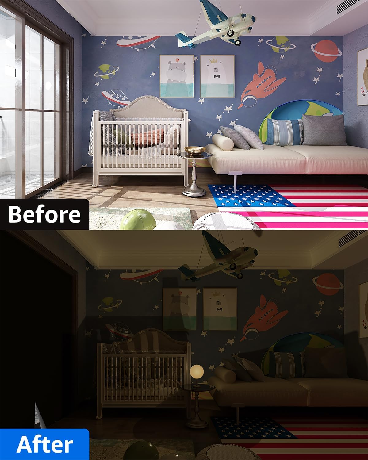 Sumobaby Blackout Curtains for Bedroom Portable 62"x48",No Drill Blackout Shades with Upgraded Hook&Loop Tapes,100% Black Out Window Cover,Thermal Insulated Blinds for Bedroom,Nursery(1 Panel,Black)