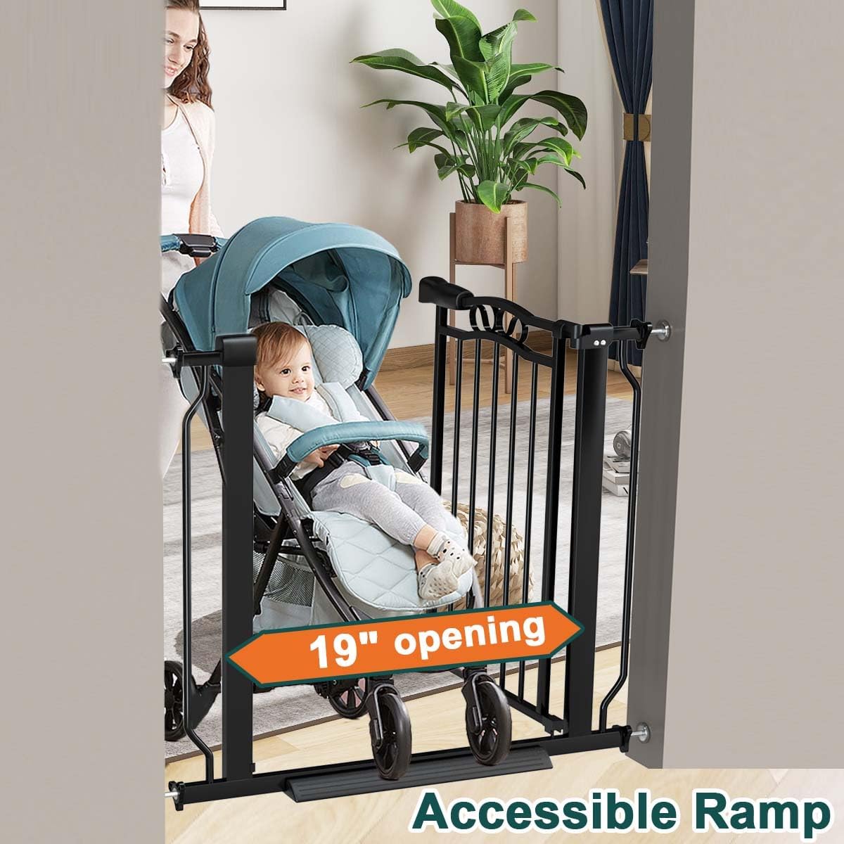 Fairy Baby Baby Gates for Stairs 29.5"-33.5" Wide, Safety Child Gate for Toddler Kids, Pet Dog Barrier Fence Indoor Metal Auto Close Walk Through, Black