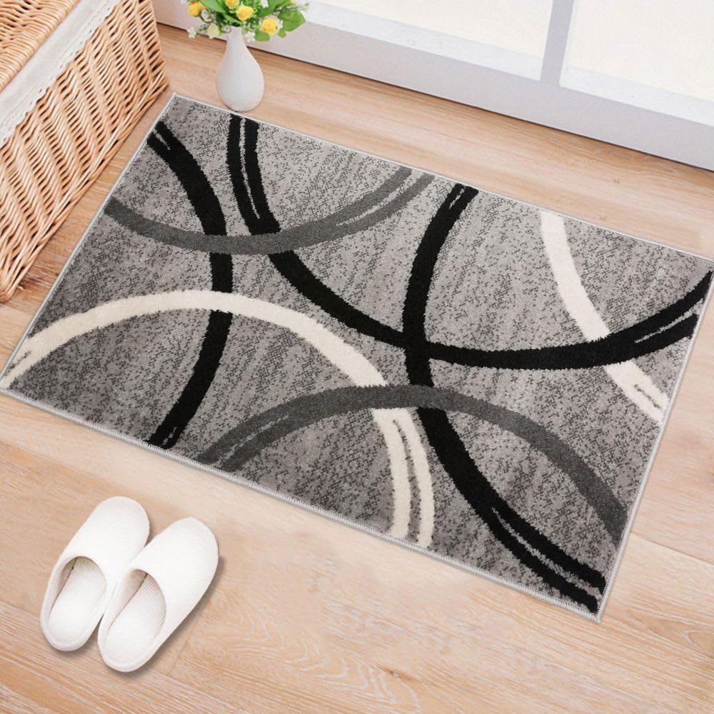 Rugshop Modern Wavy Circles Design Area Rug 2' x 3' Gray