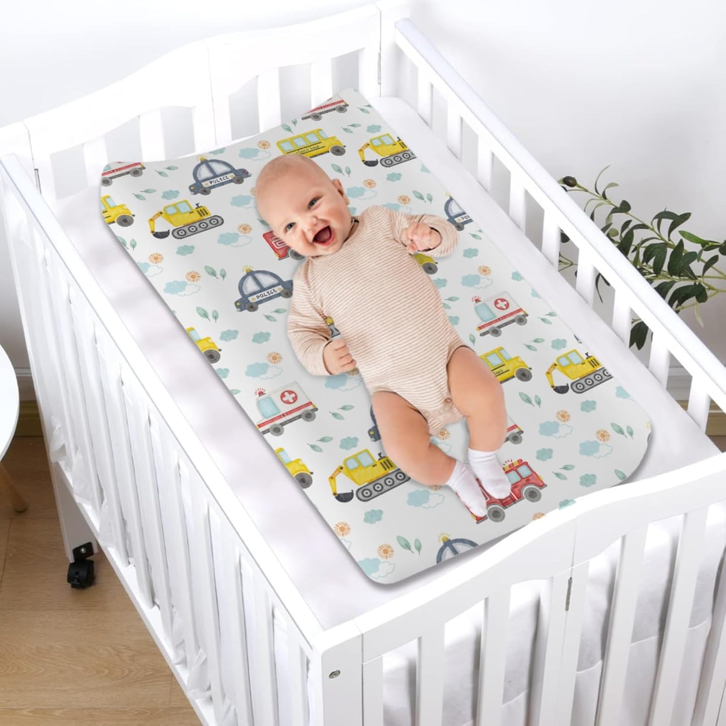 Watercolor Cars Changing Pad Covers Cute Transport Vechile Sun Clouds Leaves Diaper Change Pad Sheets for Girls or Boys Cartoon Cars Soft Stretch Fitted Changing Table Mats Cover 32''x16''