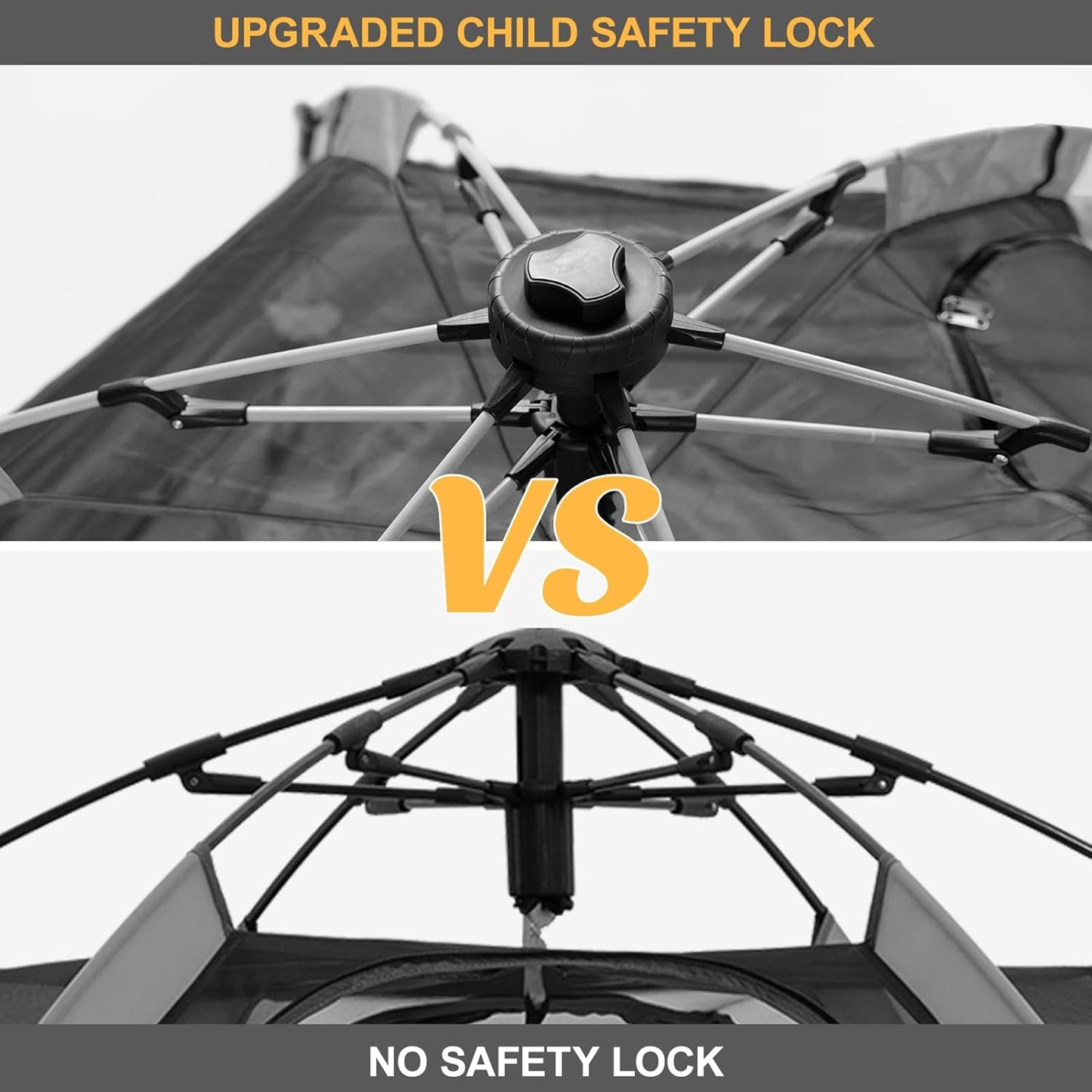 Pop Up Playpen for Babies with Canopy & Safety Lock - Outdoor Baby Playpen with 6 Ground Stakes & 6 Sand Stakes, UV Protection & Carry Bag, Instant Beach Tent for Indoor/Outdoor Use(Grey)