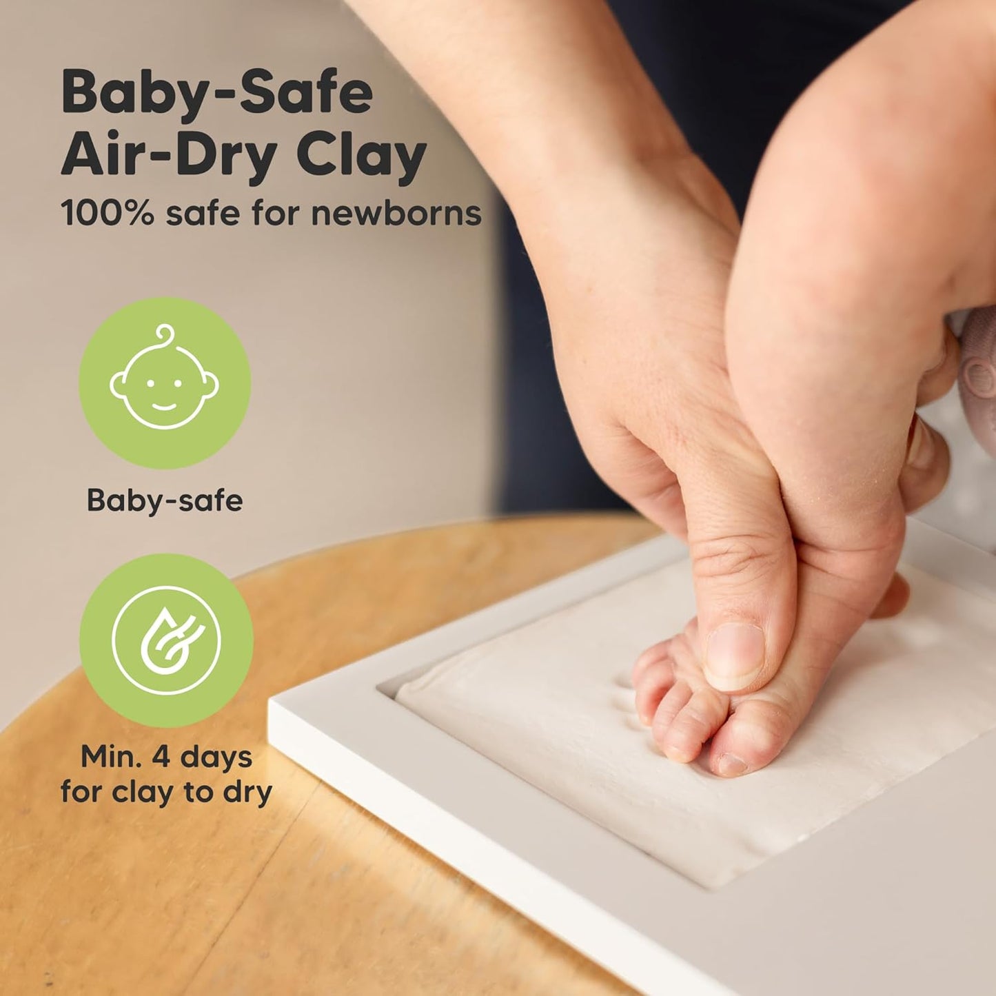 Baby Hand and Footprint Kit - Clay Handprint Keepsake Frame, Newborn Nursery Picture Frame, Personalized New Mom Gifts for Baby Shower & Registry (Bamboo)