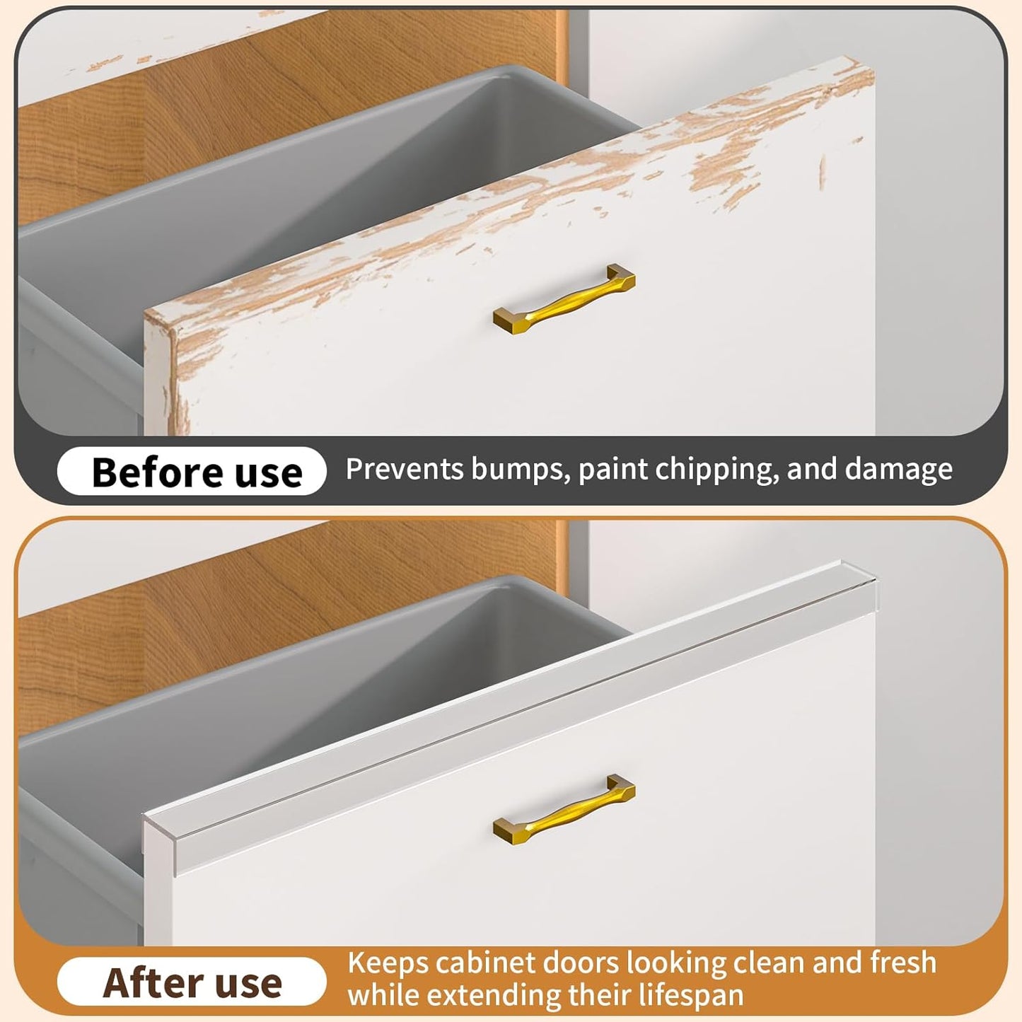 Cabinet Protectors for Kitchen Cabinets, Cabinet Door Edge Protector PVC Edge Guard Drawer Protector Prevent Wear, Chipping, Discoloration, Bumpers Clear, 3/4" Thick, 78'' Length