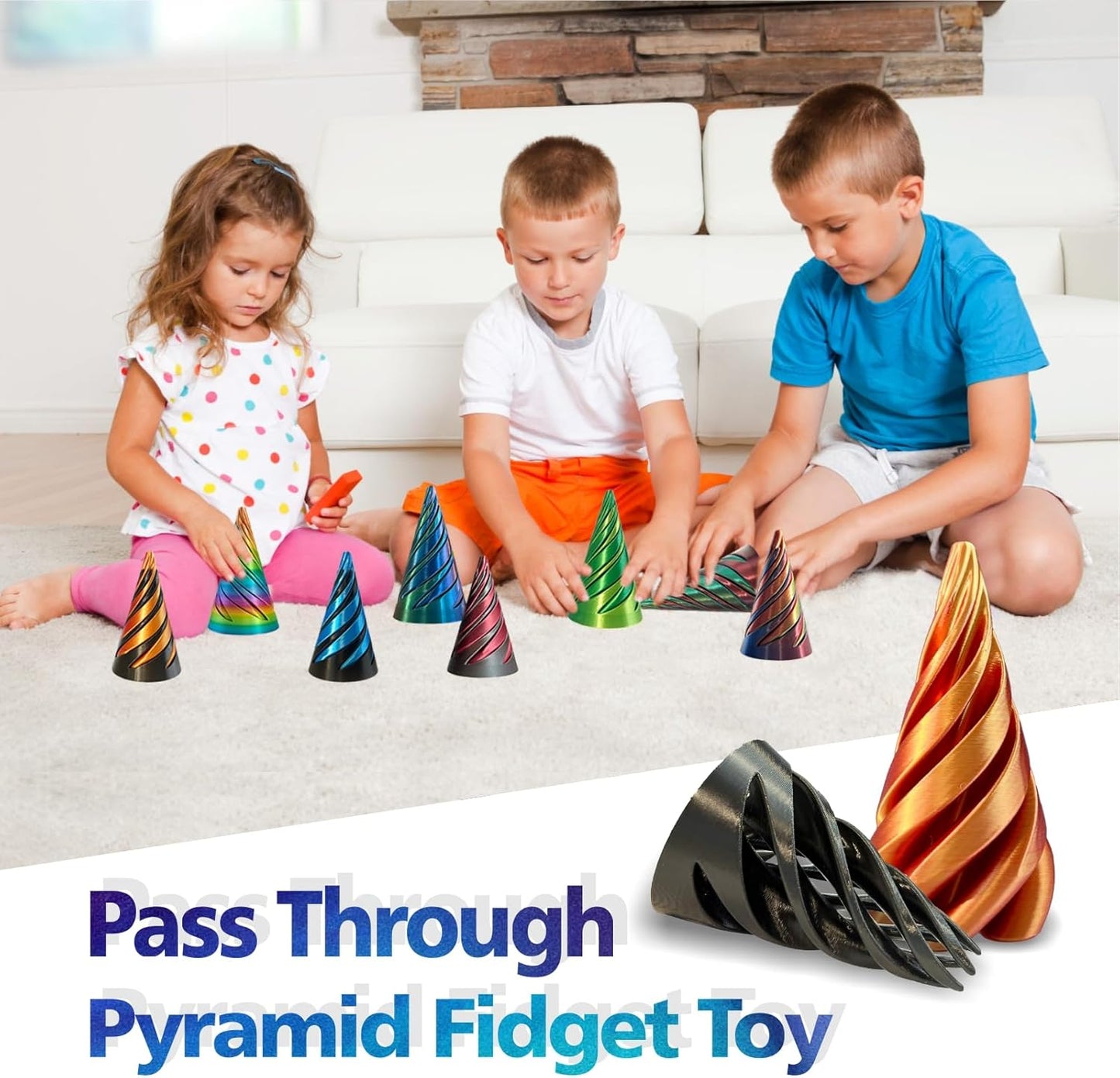 Impossible Cone-3D Printed Spiral Cone Fidget Toy, Helix Nut Spiral Cone Fidget Toy, 4inch Impossible Pyramid Passthrough Sculpture Pass Through Pyramid for Home Office Desk Stress Relief