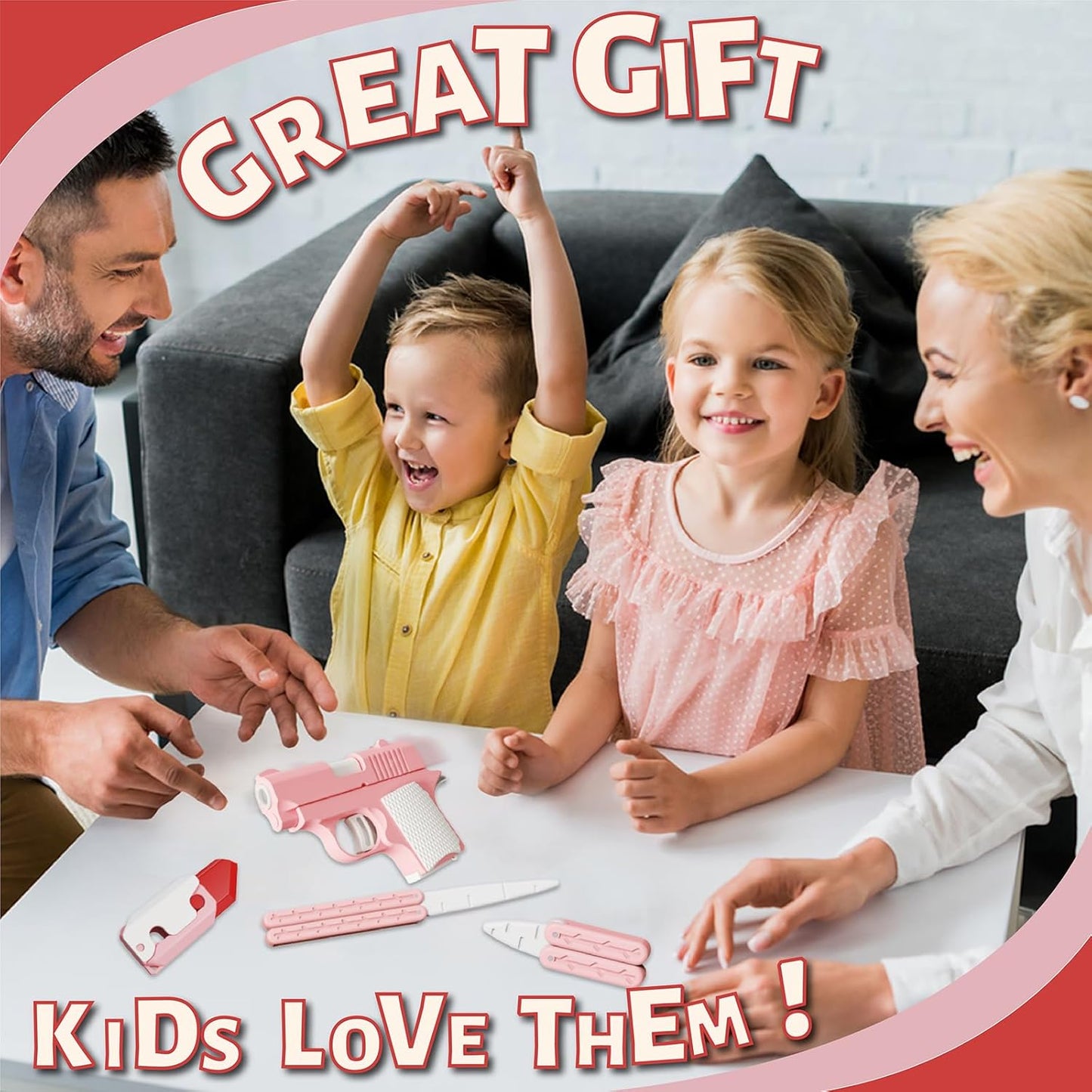 4 PCS Fidget Toys Set,3D Printing Fidget Knife Toy and Pistol Toys,Fidget Toys Adults and Kids,Sensory Toy Fidget Toys for Classroom,Suitable for Relieving ADHD,Stress, Anxiety (Pink Set)