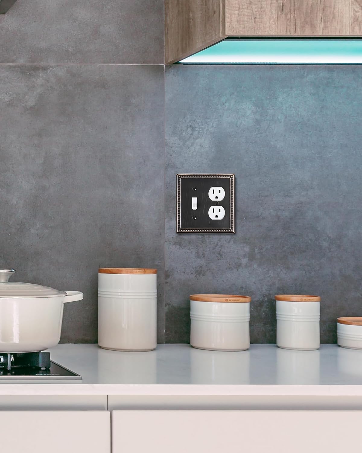 2-Pack Combo Toggle/Duplex Light Switch Cover Plate, Aged Bronze Metal Wall Outlet Cover Plate, Decorative Classic Beaded Wall Socket Receptacle Cover for Electrical Outlets, Light Switch