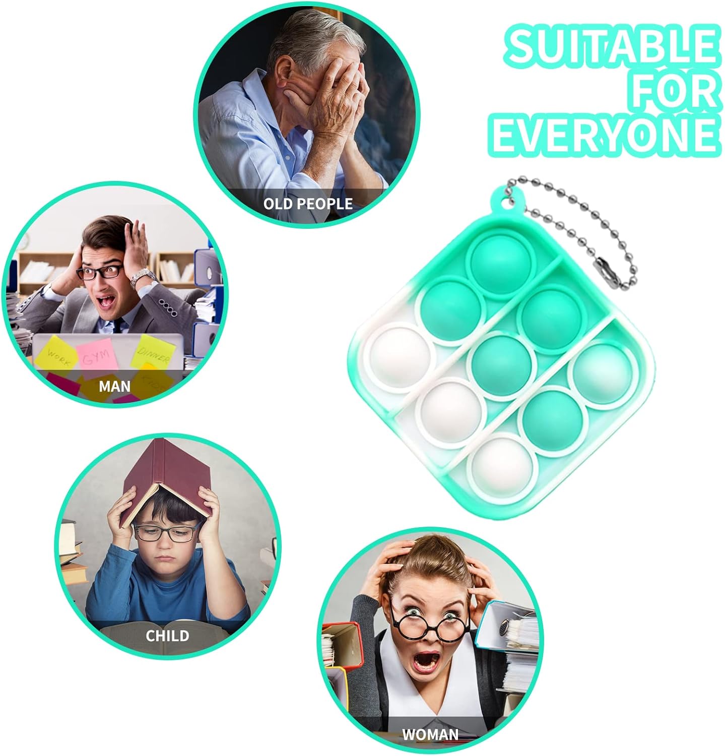 40Pcs Pop PushKeychain Fidget Toys, Pop its Toys Hand Playset,Fidget Toys Sets with Keychain Office Desk Toy for Kids Adults