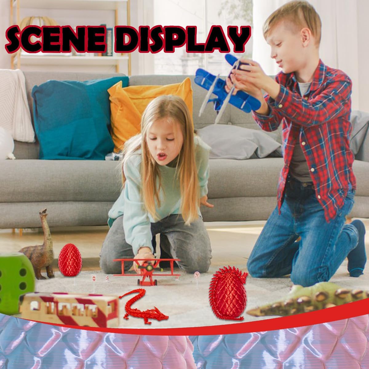 3D Printed Dragon Eggs with Dragon Inside, 12In Silk Red Dragon Egg Fidget Toy, Executive Desk Articulated Dragon Toy, Home Office Decoration