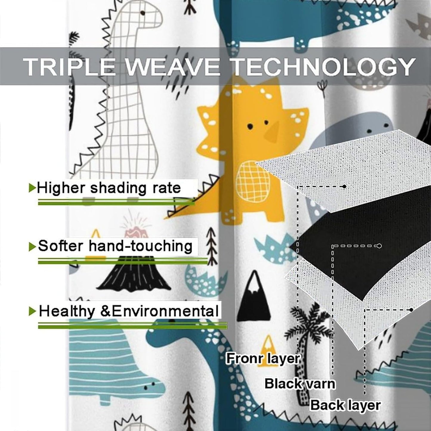 Kids Dinosaur Curtains for Boys Girls Bedroom Decor Cartoon Dino Colorful Cute Funny Wildlife Animal Printed Blackout Rod Pocket Window Drapes for Baby Nursery Playroom Living Room W21xL45in 2 Panels