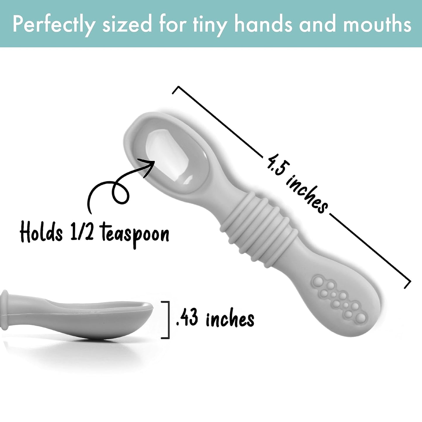 PrimaStella Silicone Chew Spoon Set for Babies and Toddlers - Safety Tested - BPA Free - Microwave, Dishwasher and Freezer Safe - Earth Shades