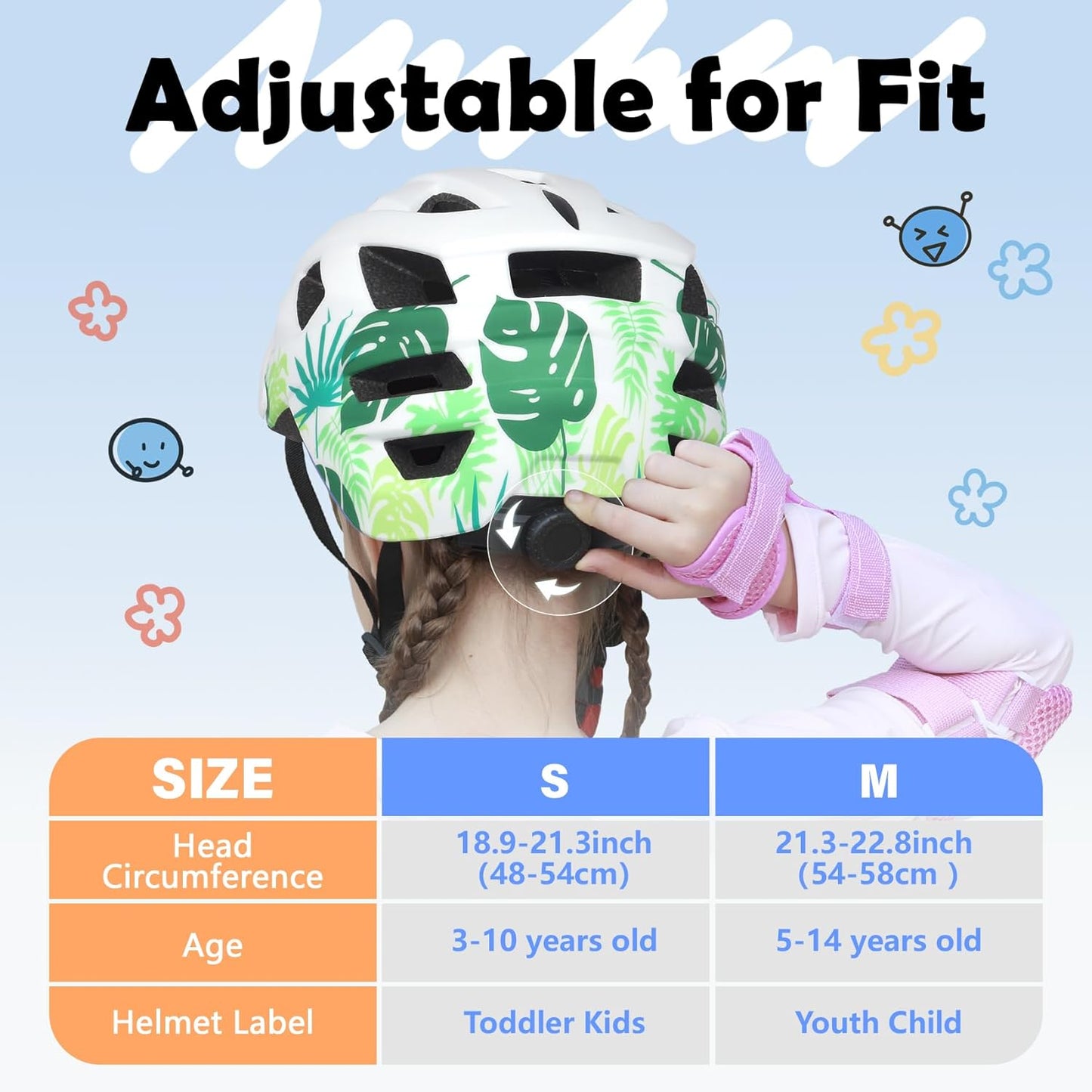 Kids Bike Helmet, 2 Size Adjustable for Youth Toddler Boys & Girls 3-5-8-10-12-14 Years, Child Helmets with Visor for Skating Cycling Scooter