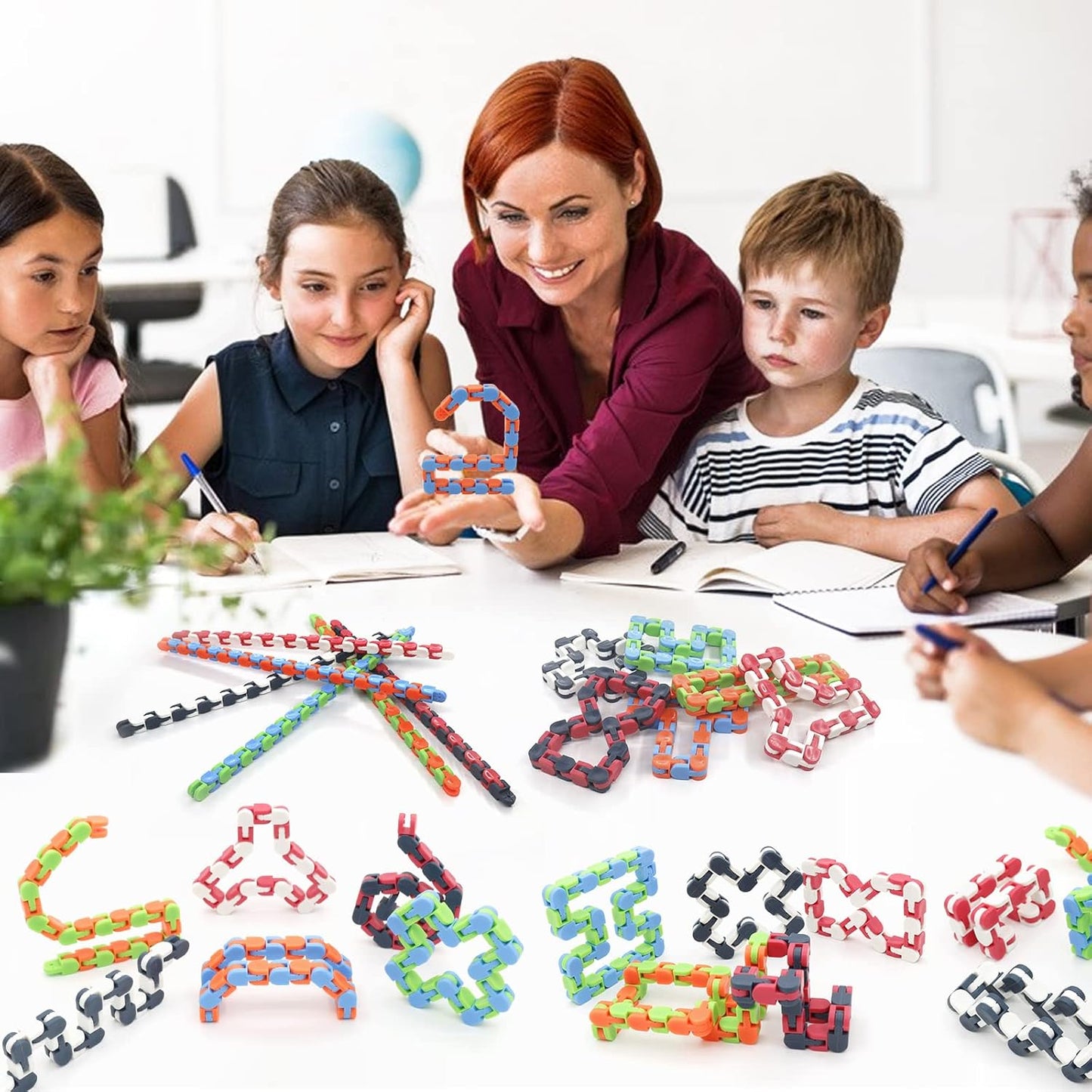 30 Pack Wacky Tracks Snap and Click Fidget Toys Finger Sensory Toys, 24 Links Snake Puzzles for Stress Relief, Party Bag Fillers, Party Supplies