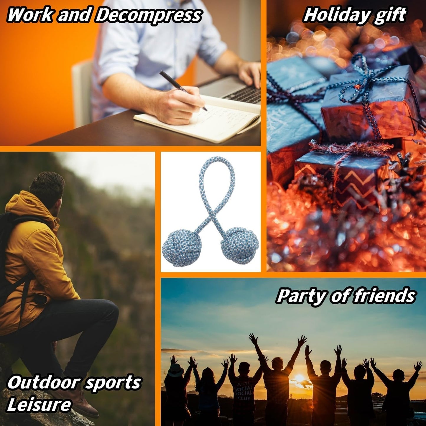 Fidget Beads Skill Toys, Fidget Toys, Parachute Cord and Steel Beads Handmade Fidget Beads, Beginners Worry Beads, Portable EDC Leisure Toys (Grey Blue)