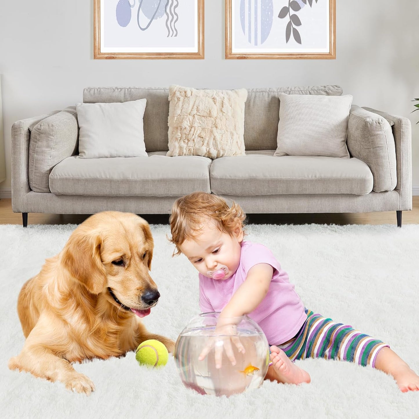 9x12 White Fluffy Plush Area Rug, Ultra Soft Bedroom Rug Indoor Carpet, Anti-Skid High Pile Luxury Rugs for Nursery, Kids Room, Playroom, Home Decoration