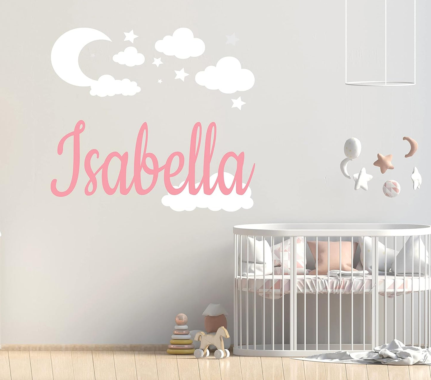 Custom Name with Moon Clouds and Stars Nursery Baby Name Wall Art Wall Decal for Nursery Bedroom playroom Decoration (Wide 40x40In Height), Wide 40Inx40In Height