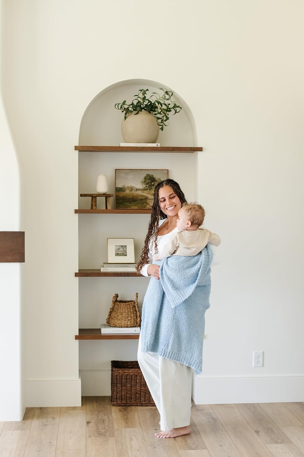 SARANONI Bamboni Luxury Baby Blanket | Plush and Soft for Infant Boys & Girls | Receiving 30” x 40" | Light Blue