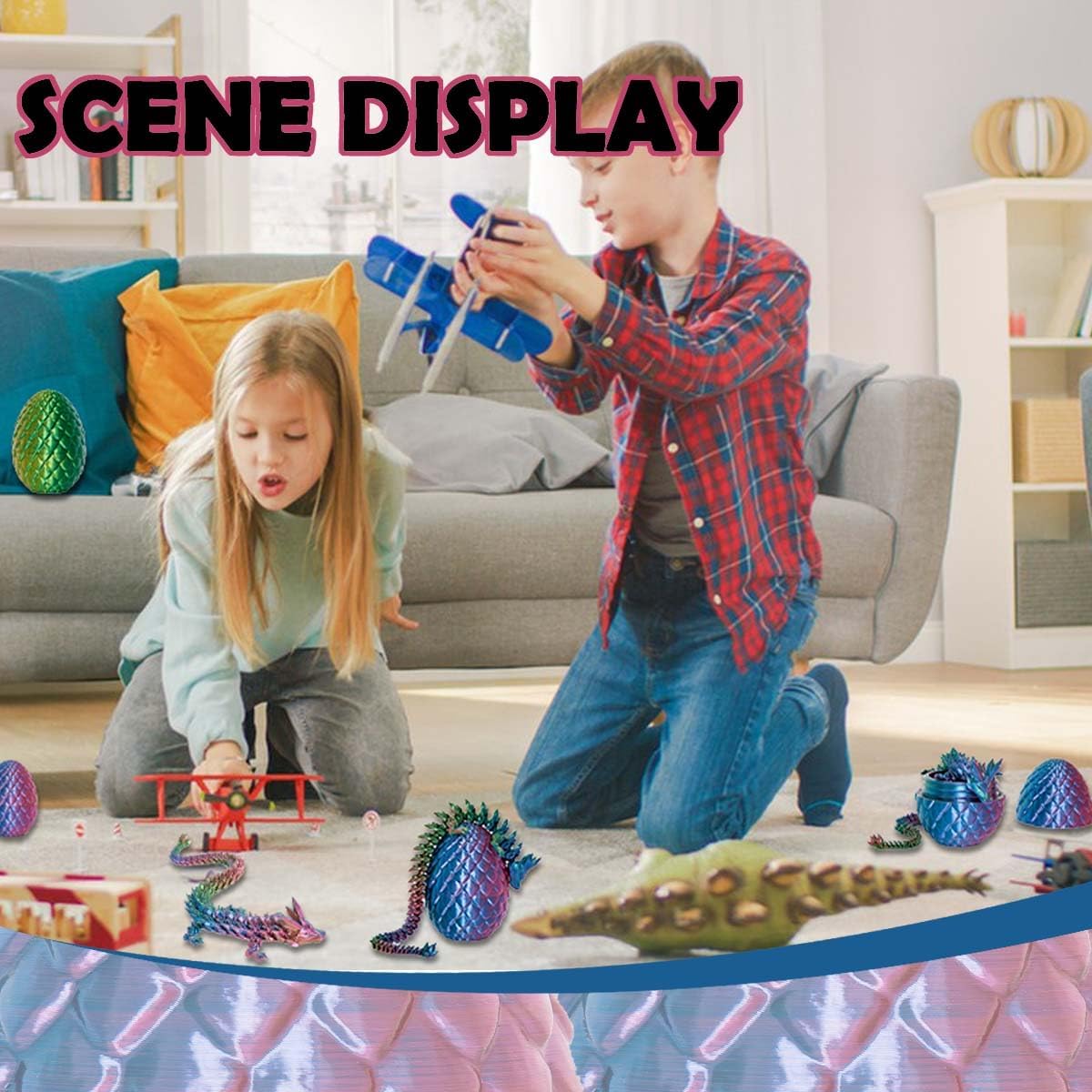 3D Printed Dragon Eggs with Dragon Inside, 12In 3 Color Dazzle Dragon Egg Fidget Toy, Executive Desk Articulated Dragon Toy, Home Office Decor