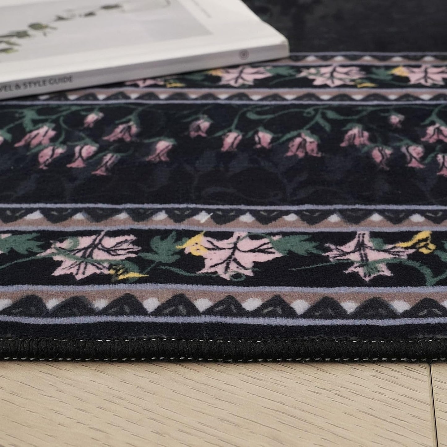 5x7 Area Rugs Impressionist-Style Vintage Washable Area Rug Non Slip Low Pile Large Rugs for Living Room Bedroom Farmhouse Dining Room Kids Playroom, Black