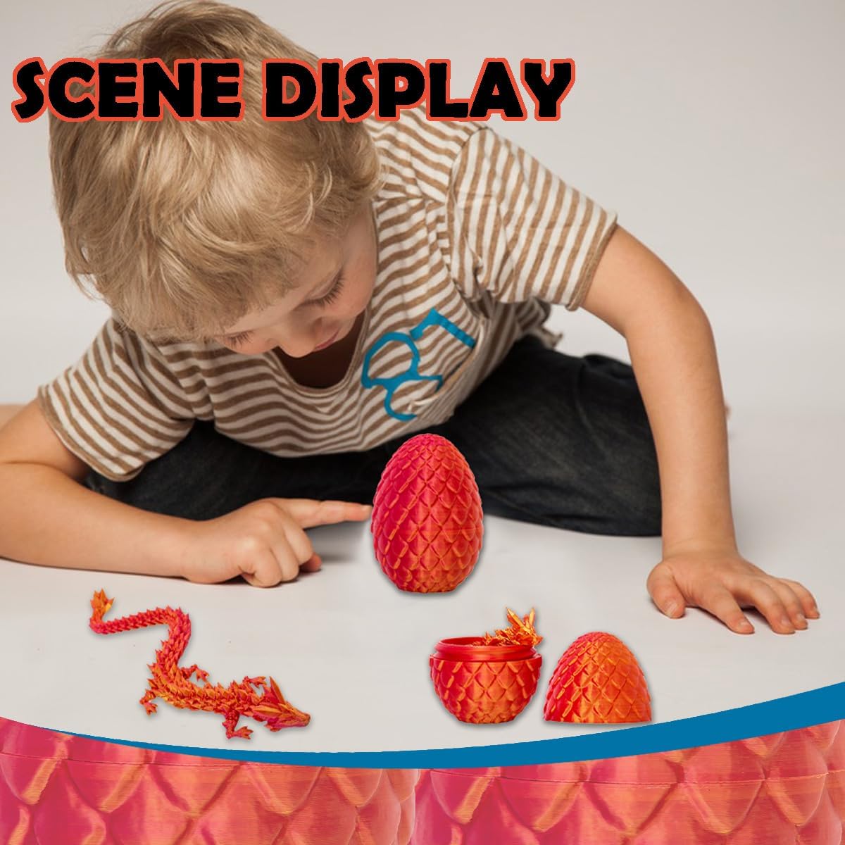 3D Printed Dragon Eggs with Dragon Inside, 12In Laser Red Golden Dragon Egg Fidget Toy, Executive Desk Articulated Dragon Toy, Home Office Decor