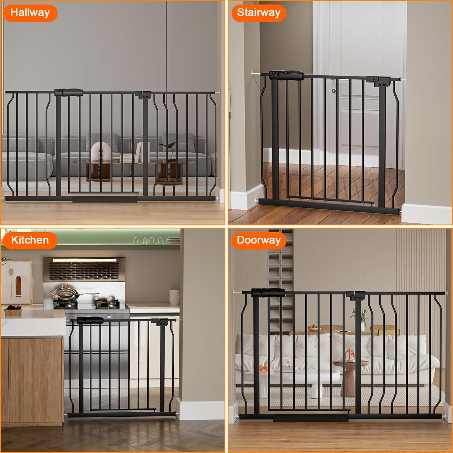 HOOEN 30" Tall Extra Wide Baby Gate for Doorways Stairs 62 to 67 Inch Large Long Pressure Monuted Dog Gate Black Tension Baby Gate Walk Through Safety Gate for Kids or Pets