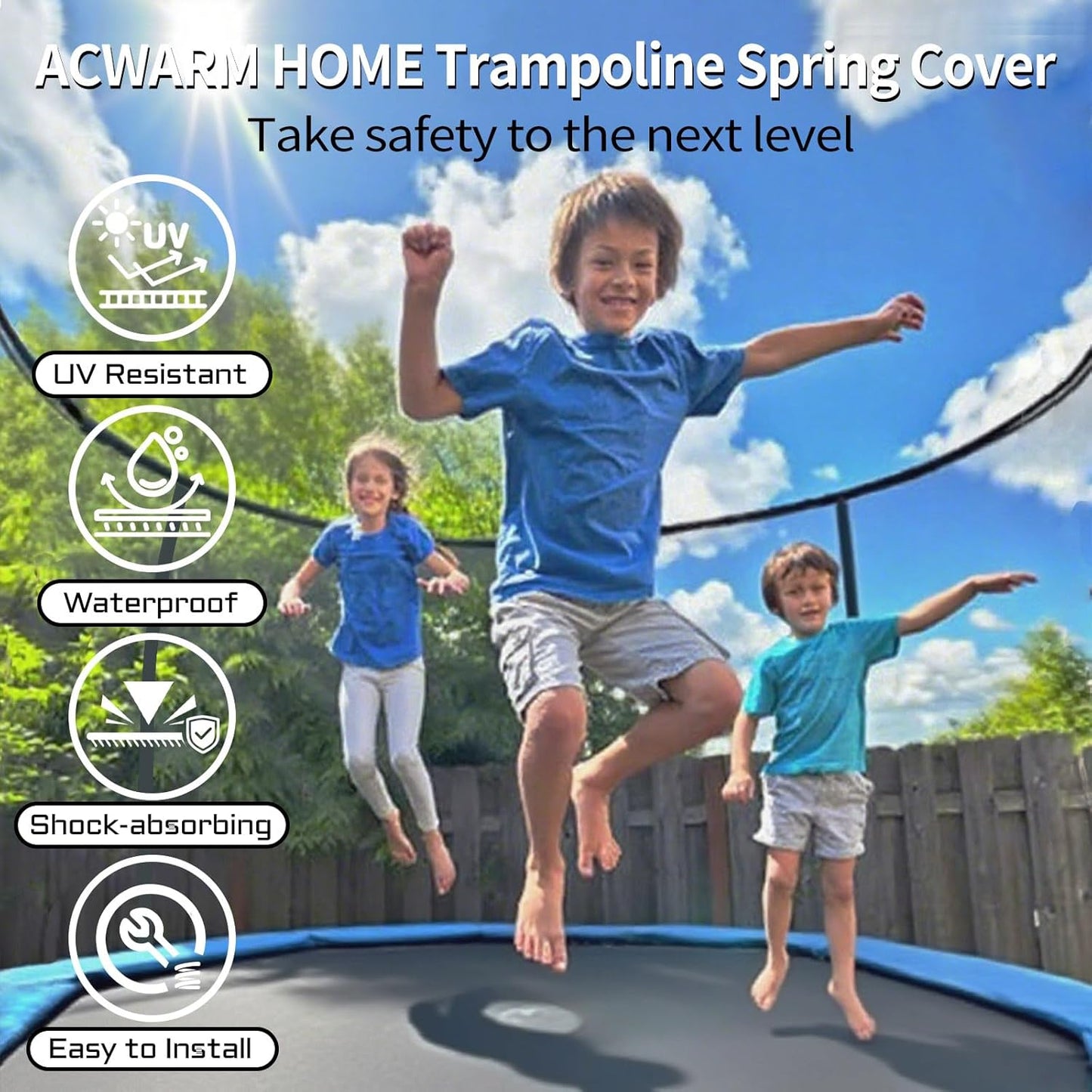 16FT/15FT/14FT/12FT/10FT Trampoline Safety Pad Replacement, Round Trampoline Spring Protection Cover, Fits 16FT/15FT/14FT/12FT/10FT Frames, Water-Resistant Trampoline Accessories