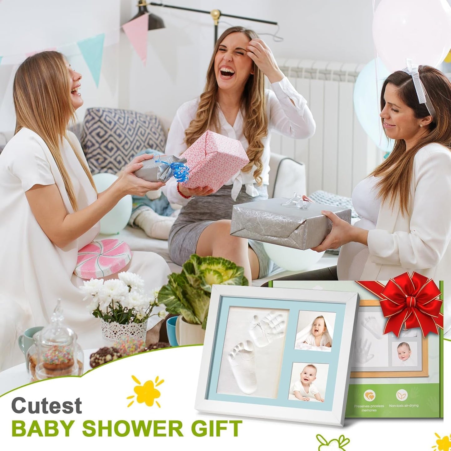 Baby Footprint Kit, Newborn Foot and Hand Print Kit, Baby Keepsake Frame, Nursery Pictures Frames(Walnut)