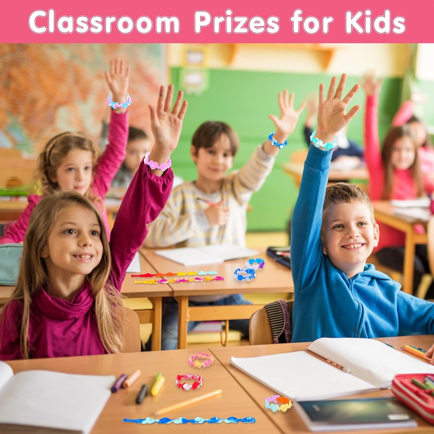 24 PCS Heart Pop Bracelets Its Valentines Day Gifts for Kids Valentine Day Party Favors Kids Fidget Toys Bulk Fidgets for Classroom Prizes Birthday Goodie Bag Stuffers Sensory Toys Pack for Girls Boys