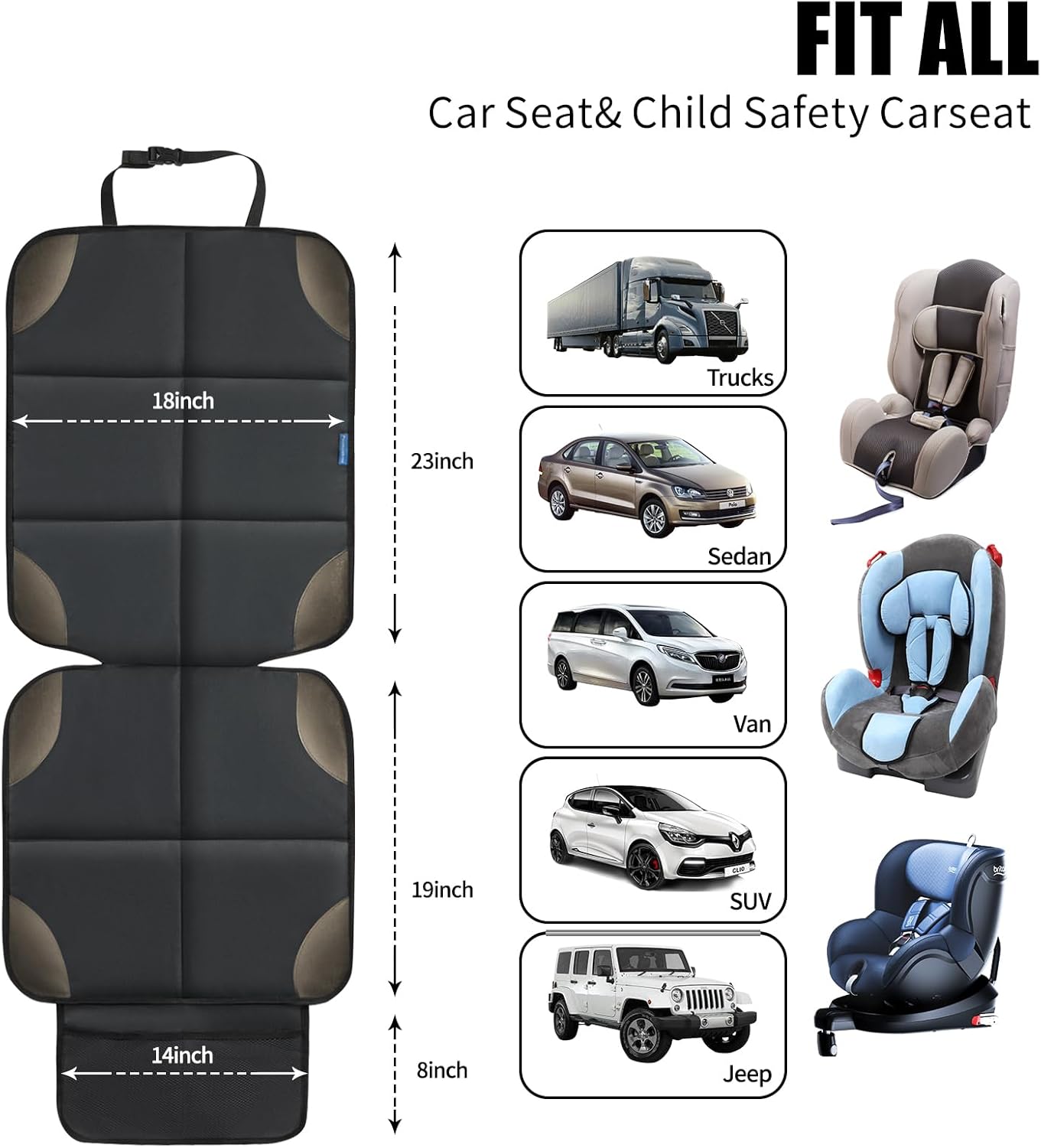 Car Seat Protector for Child Carseat, 2 Pack Protect Car Seats Cover for Baby with Thickest Padding and Non-Slip Padded Backing Mesh Pockets Kids Pets Car Back Seat Protectors(Darkgrey)