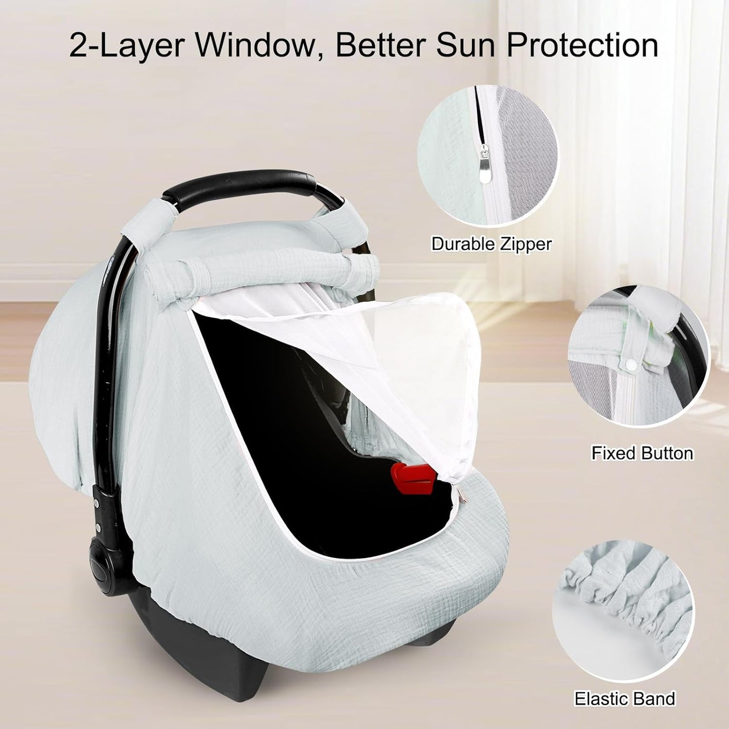 Muslin Car Seat Covers for Babies, Summer Baby Car Seat Cover for Boys Girls with Breathable Window, Lightweight Infant Car Seat Canopy, Gray