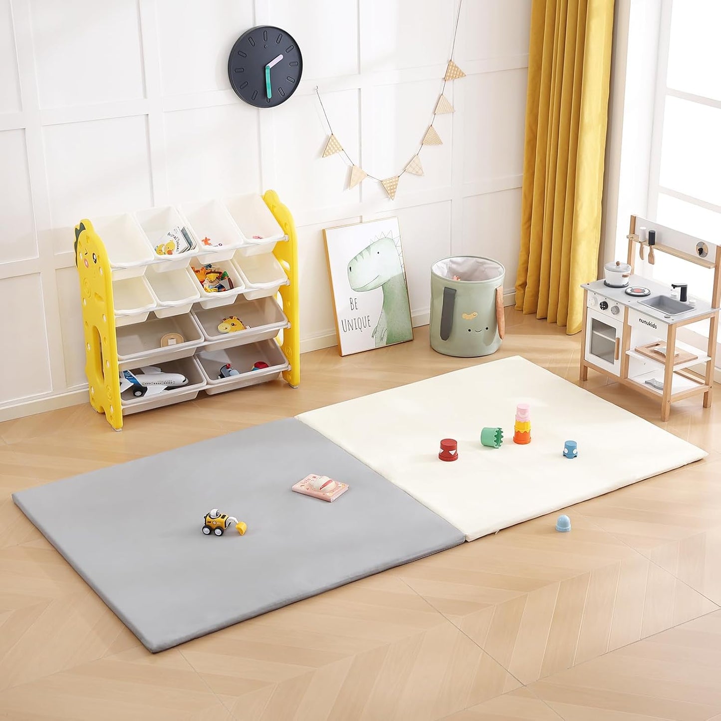 Baby Play Mat 48"x48" – Thick, Non-Slip Foam Mat for Babies and Toddlers. Foldable, Scrubbable, Odorless, and Soft, Ideal for Playpens, Crawling, and Indoor Playtime-Grey