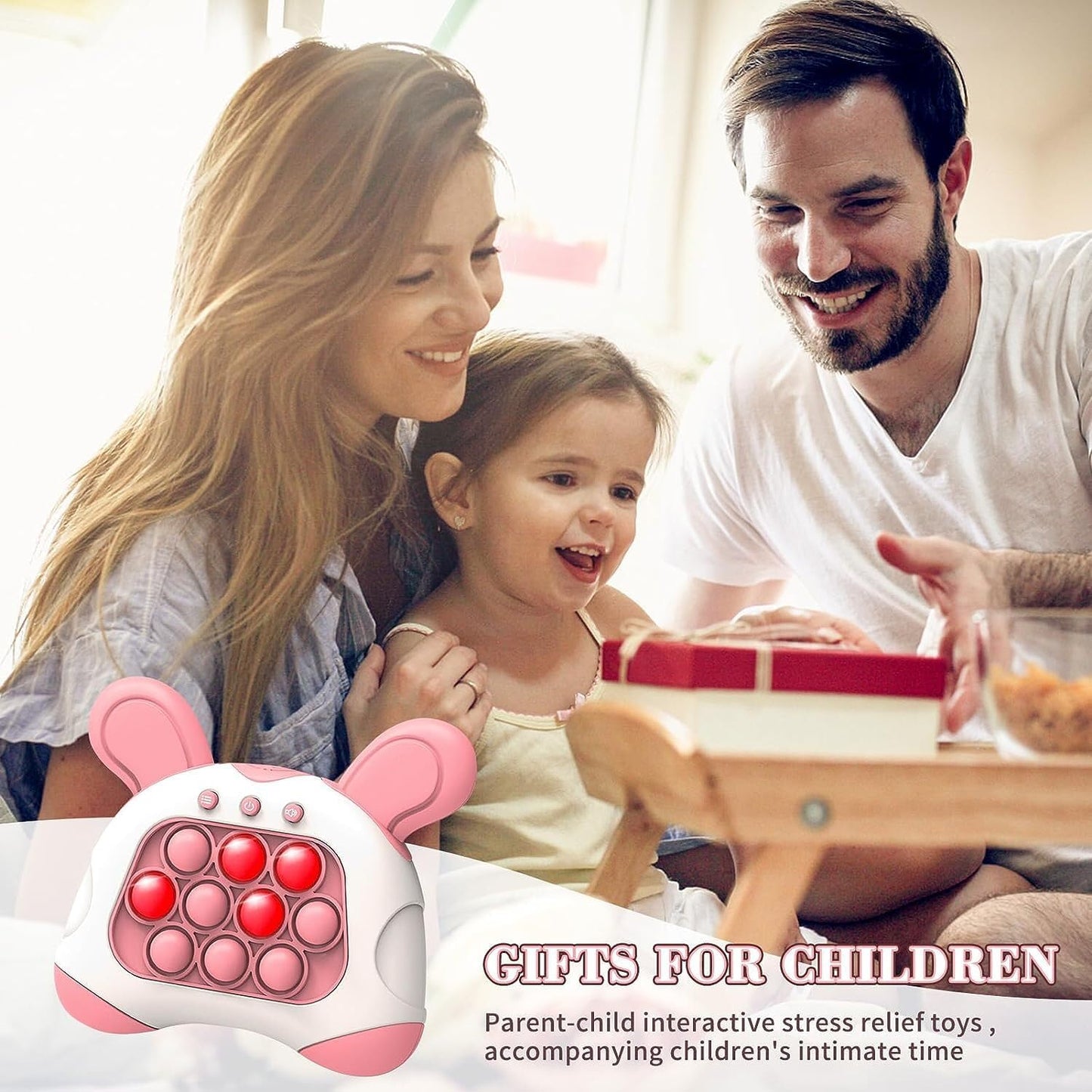 Fast Push Bubble Game, Quick Push Game Light Up Pop Fidget Game Toys, Handheld Game Sensory Fidget Toys for Kids 6-12, Xmas Birthday Gifts for Boys Girls Teens (Pink)