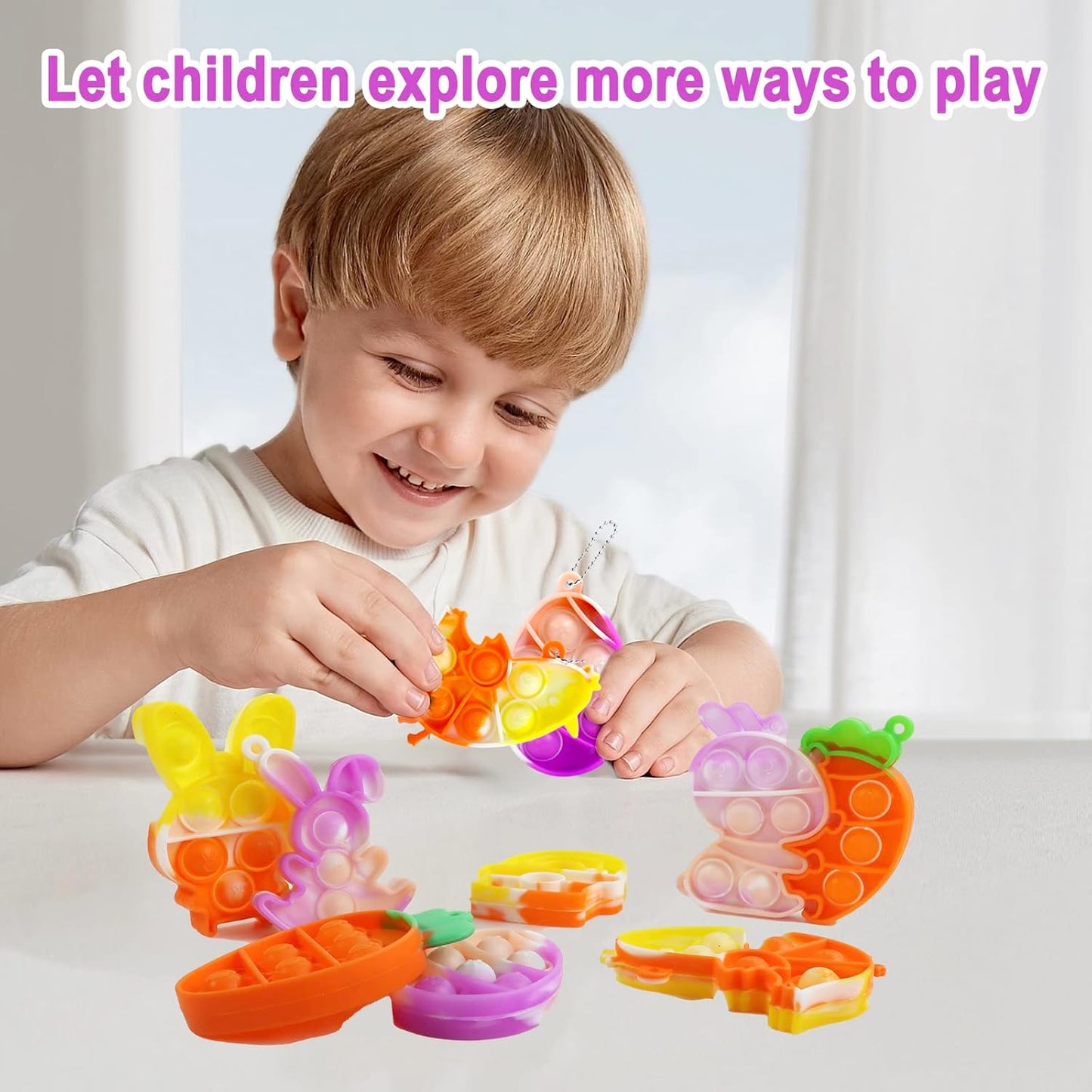 24Pcs Easter Mini Pop Keychain,Mini Easter Fidget Sensory Simple Pop Toys for Easter Basket Stuffers, Egg Fillers Gifts, Easter Hunt Party Favors for Kids Boys Girls Teens