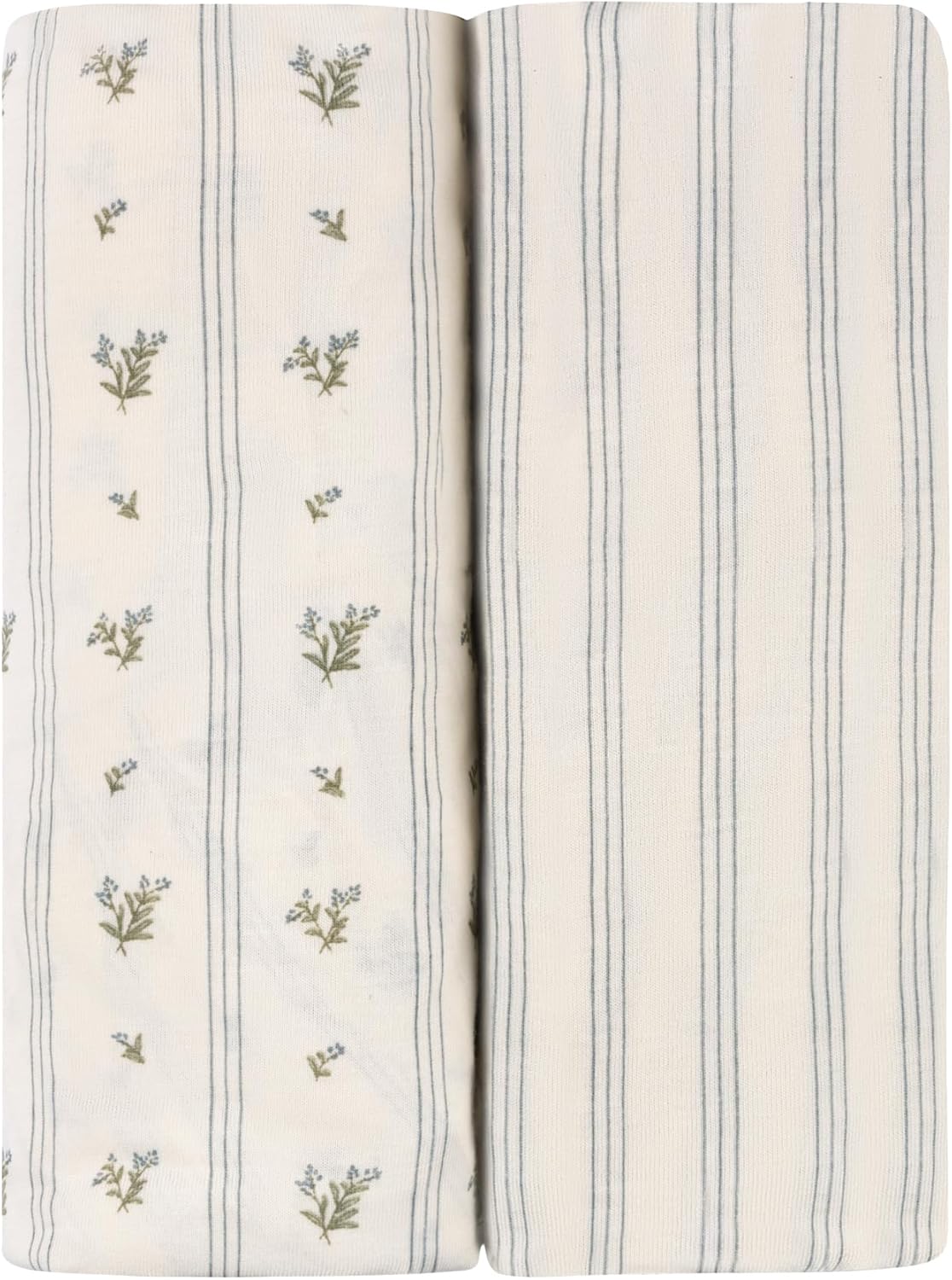 Ely's & Co. Crib Sheets, Baby Boy Fitted Crib Mattress Sheet Set, 2 Pack, 100% Jersey Knit Cotton, Infant and Toddler Nursery Bedding, 28” x 52” Blue Linear Berry Leaf Collection