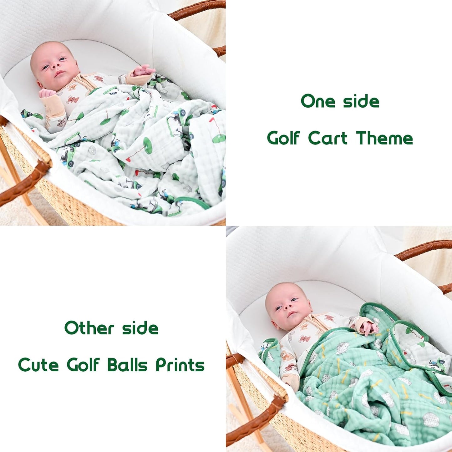 LollyBanks Muslin Baby Blanket 100% Organic Cotton, Muslin Quilt Lightweight, Toddler Blanket for Boys and Girls, 6 Layers Baby Blankets 47"x 47", Soft Nursery Receiving Blankets (Golf Print)