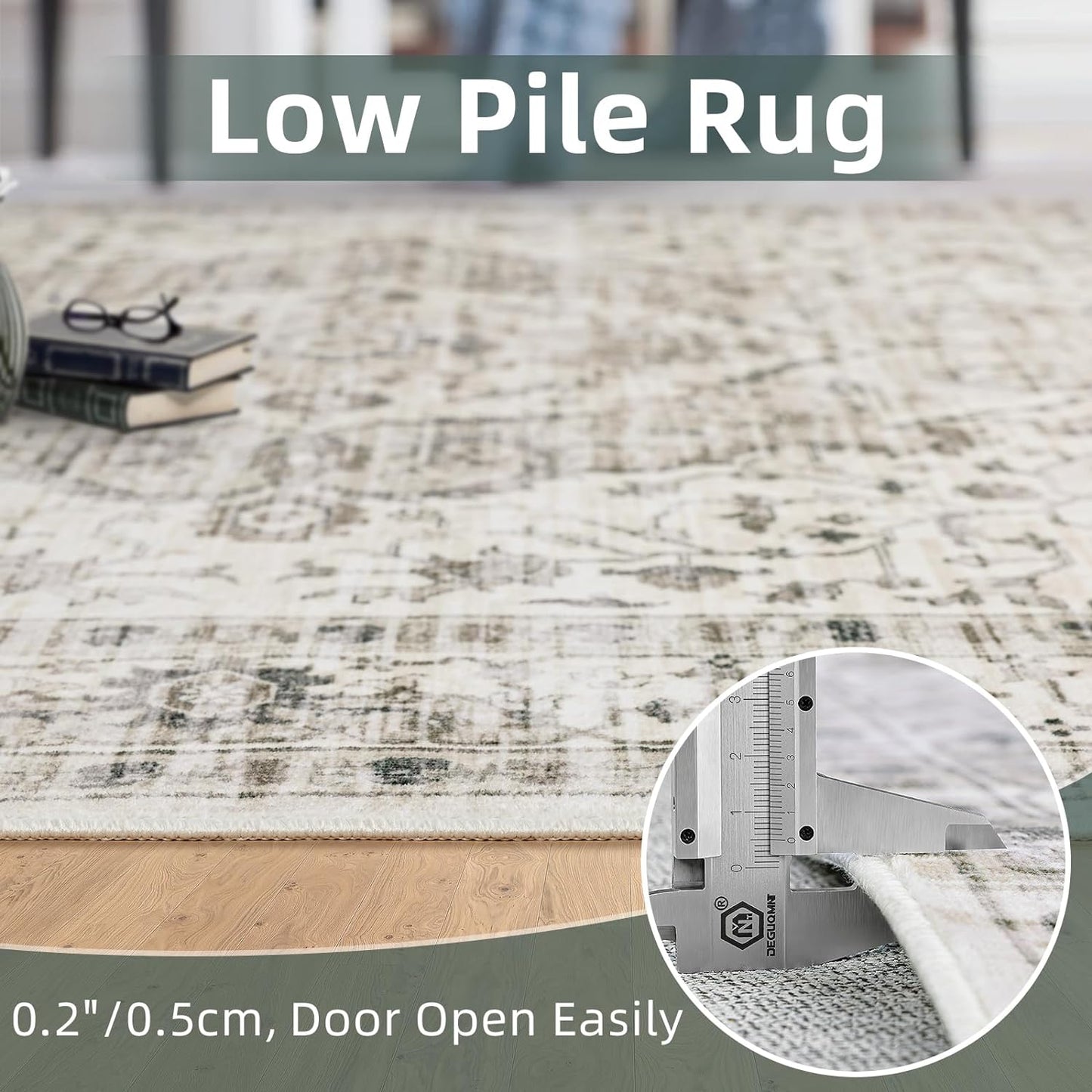 Deerly Area Rug 3x5 Rugs with Non-Slip Backing, Washable 3x5 Rugs for Bedroom Living Room Kitchen Hallway, Distressed Carpet Printed Low-Pile Soft Dorm Rug (Border Cream)