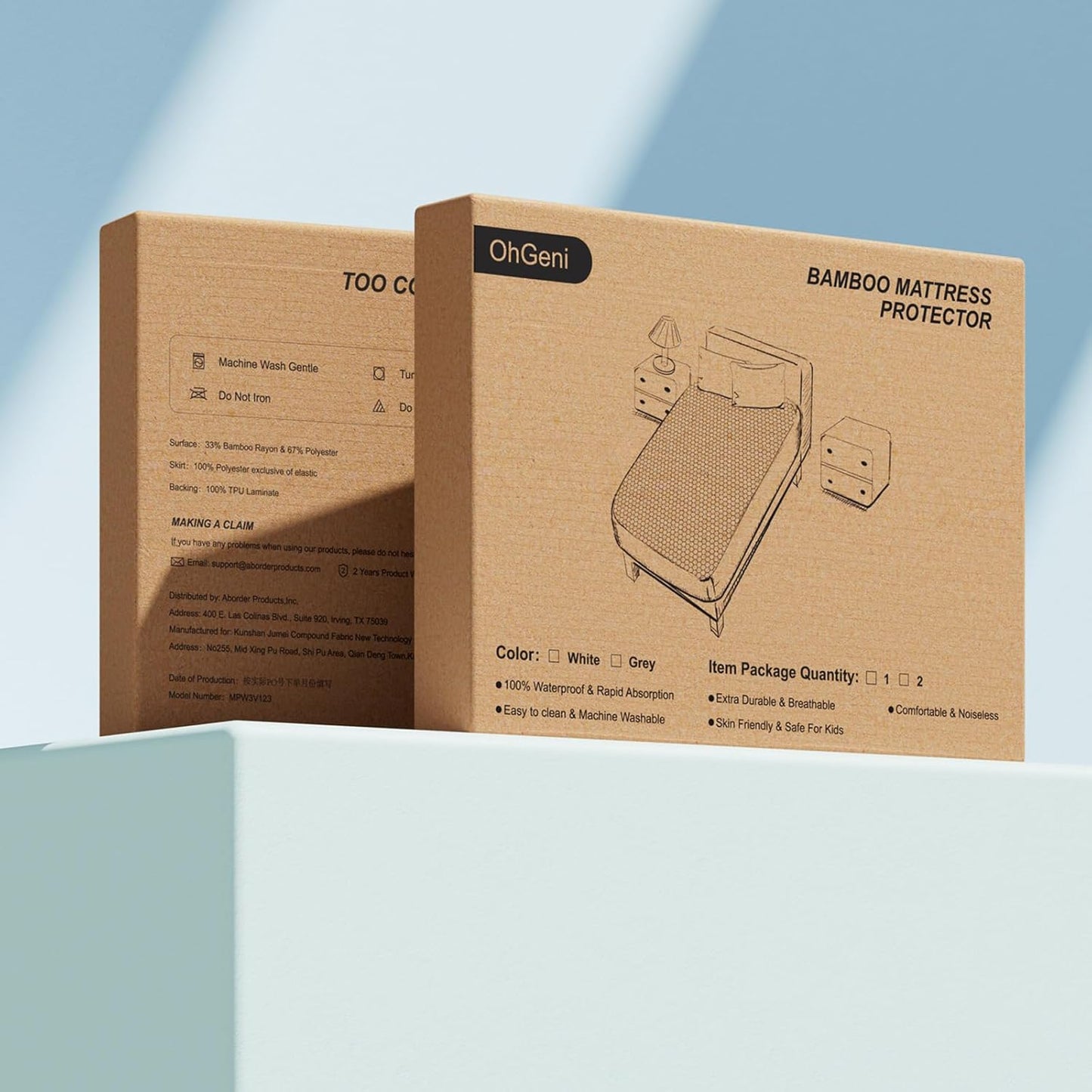 OhGeni 100% Waterproof Mattress Protector, California King-Gray Mattress Pad, Fits 6"-20" Mattresses with Deep Pocket, Cooling, Breathable Fitted Sheets, Soft Bed Cover, Noiseless, Machine Washable