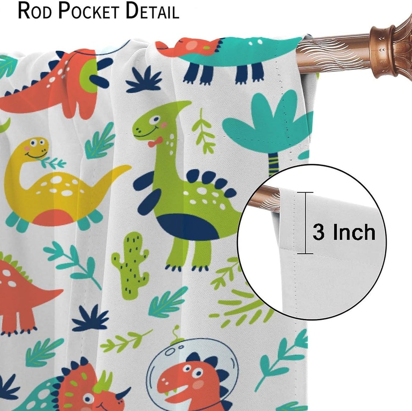 Rustic Dinosaurs Curtains Colorful Dino Kids Boys Cartoon Cute Cool Funny Decor Printed Blackout Rod Pocket Window Drapes for Living Room Bedroom W31.5xL63in 2 Panels