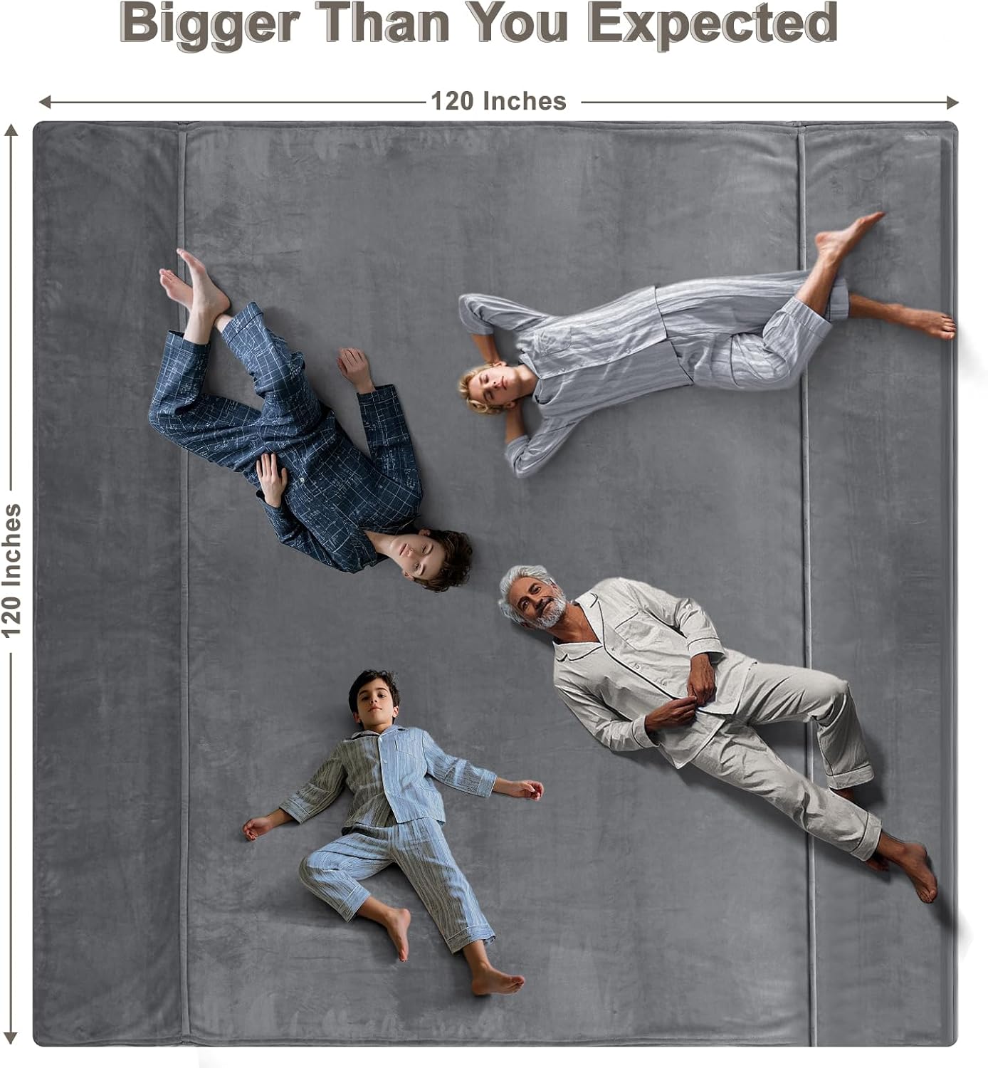 PHF Oversized King Fleece Blanket 120"x120", No Shed No Pilling Big Soft Blanket, Extra Large 10'x 10' Lightweight for Bed, Sofa Travel and Camping, Suitable for All Season, Grey