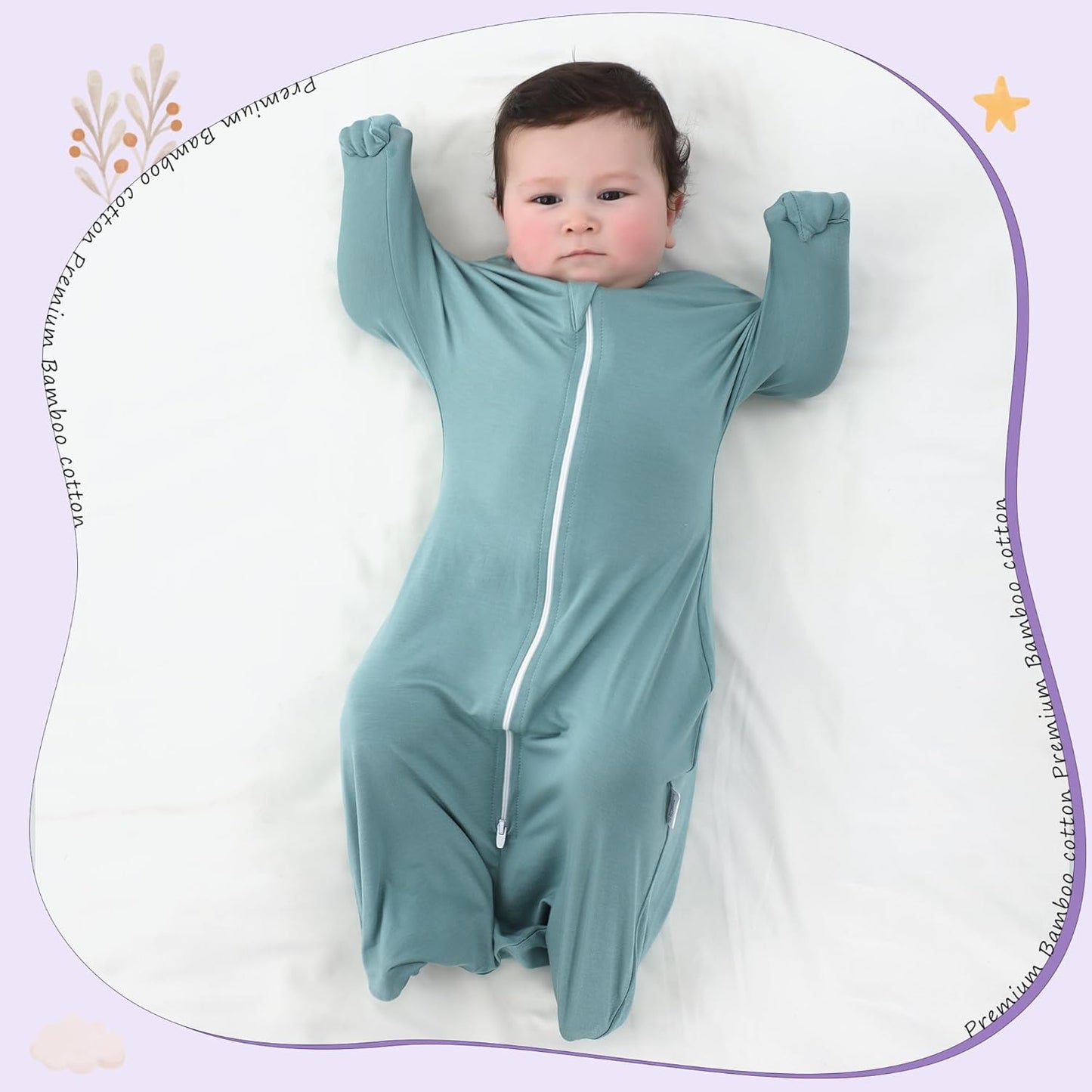 PuppyPaws Baby Sleep Sack, Transition Swaddle, Sleep Sack 6-9 Months, Wearable Blanket Baby with 2-Way Zipper, Swaddles for Newborns Summer, 95% Rayon derived from Bamboo, 5% Spandex