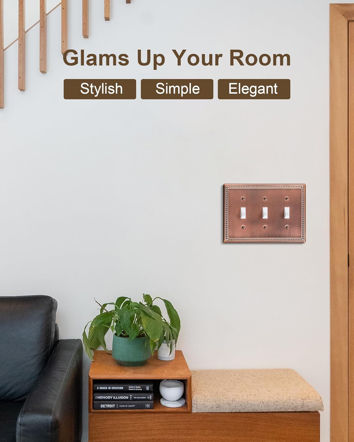 2-Pack Triple Toggle Light Switch Cover Plate, Pearls Decorative Switch Plate Covers, Antique Copper 3 Gang Metal Wall Plate, Corrosion Resistant