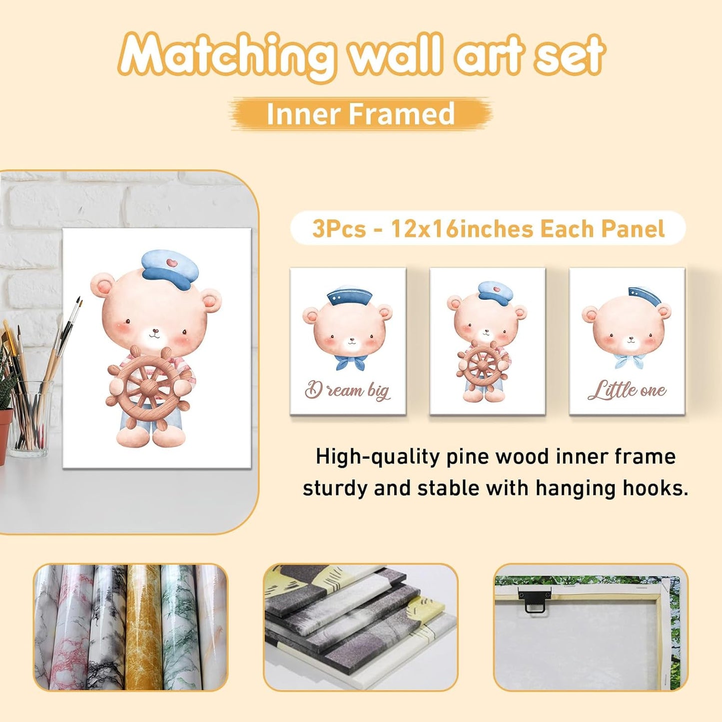 Custom Baby Bedding Set, 5 Pcs Customized Nursery Bedding Set with Name, Comfortable Double Layer Crib Sets for Boys Girls, Personalized Gifts for Infants Toddlers New Parents, Sailing Bear