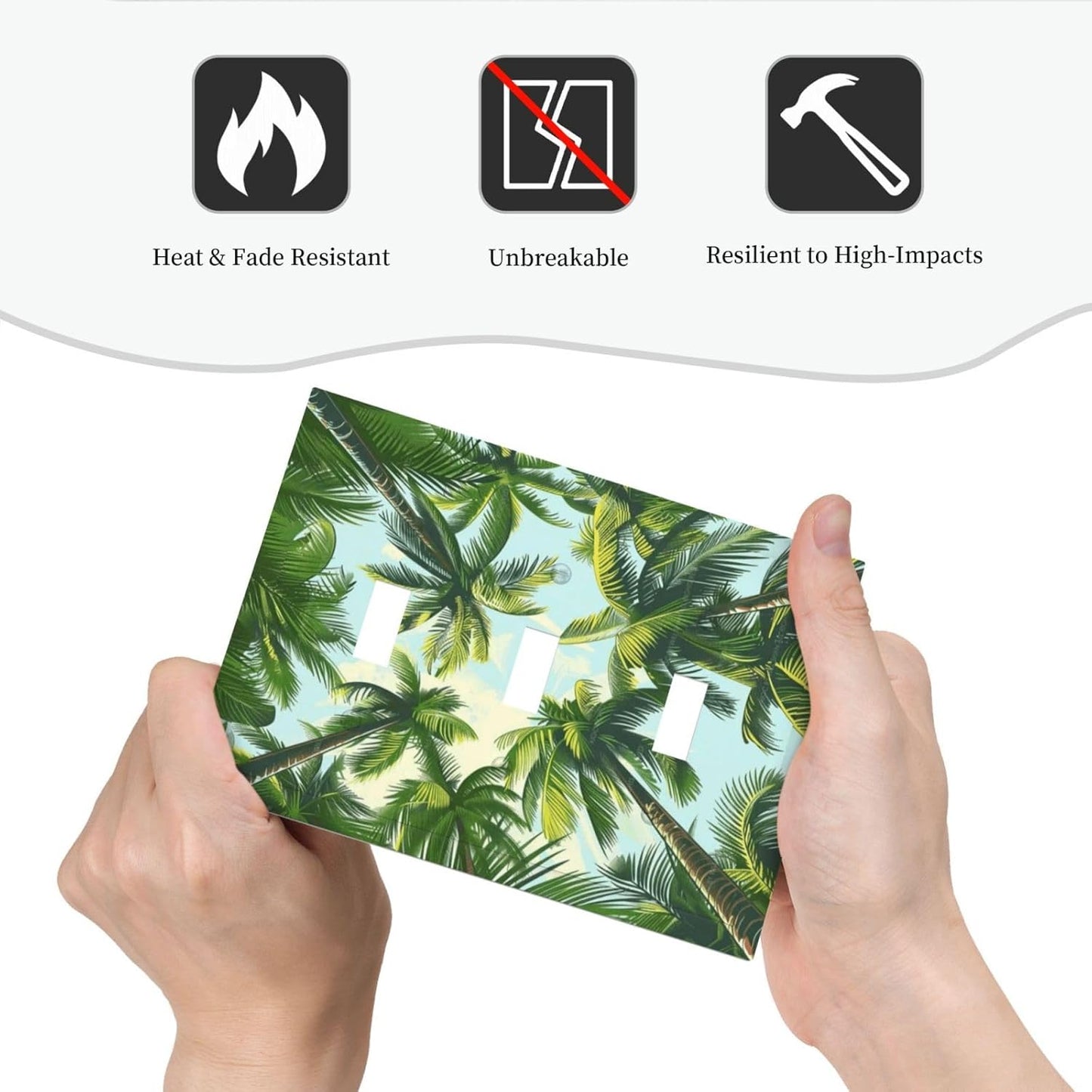 Summer Sky Coconut Palms Trees Green Plants Leaf Decorative Switch Plates 3 Gang Wall Plate Triple Toggle Light Switch Cover Faceplate Electrical Wall Panels for Bed Room Living Room Decor