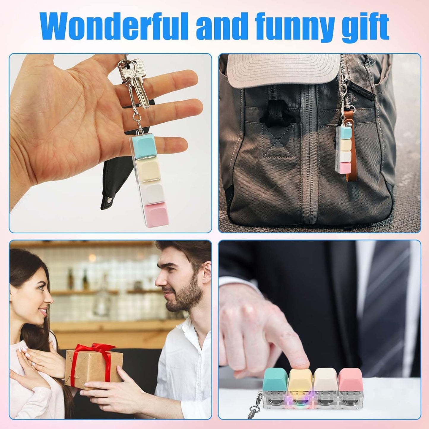 Keyboard Fidget Toy for Adults, Fidget Keyboard Keychain with LED Light Keyboard Fidget Clicker Funny Button Fidget Toy for Decompression Decoration (Color A)