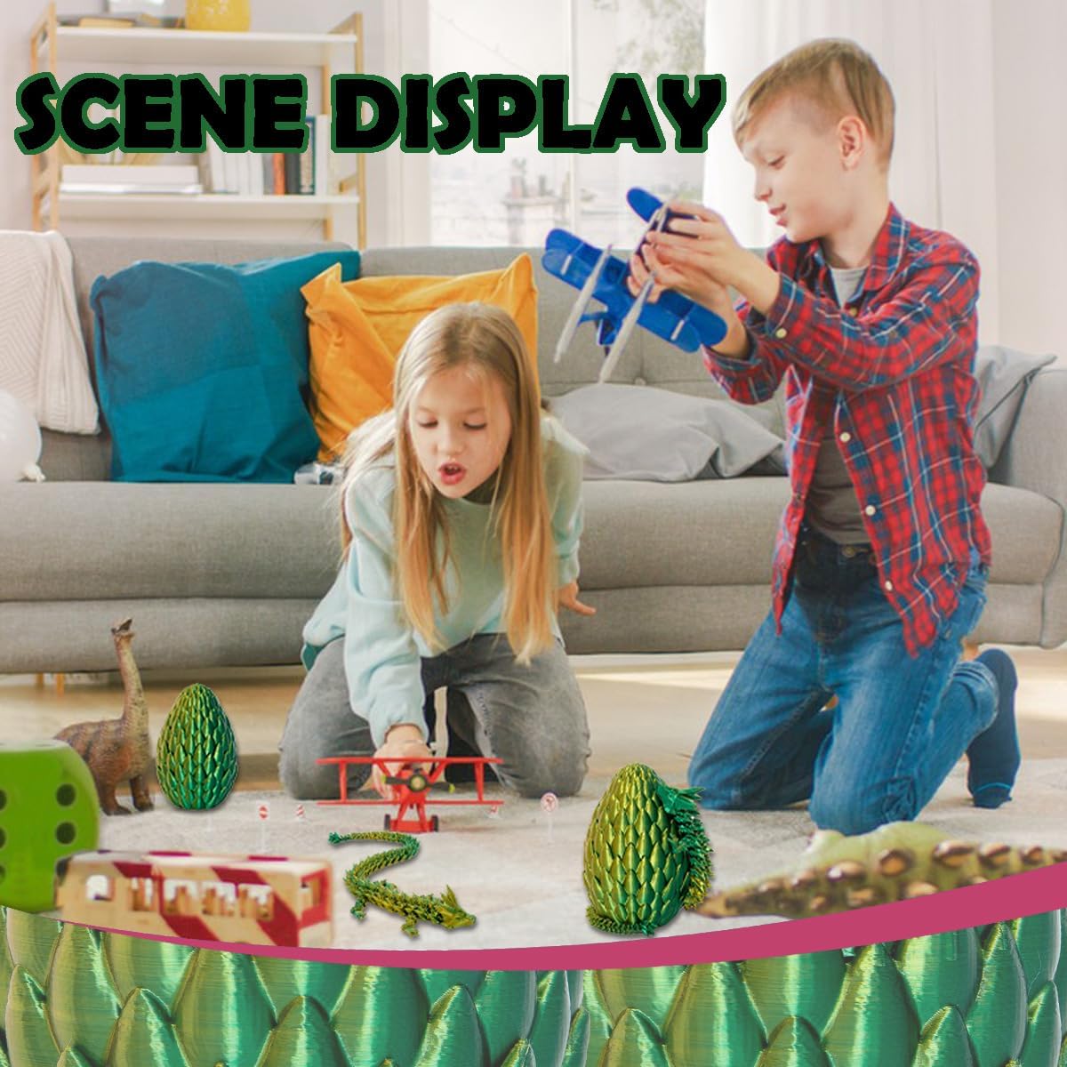 Dragon Eggs with Dragon Inside, 12In Laser Gold Green 3D Printed Dragon Egg Fidget Toy, Executive Desk Articulated Dragon Toy, Home Office Decor