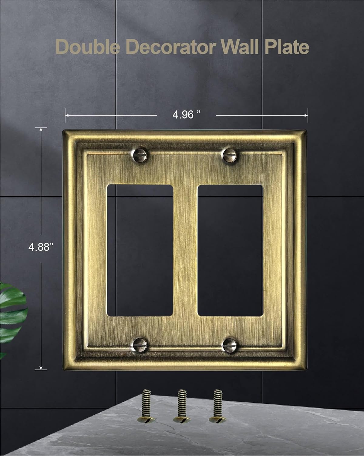 Double Decorator Wall Plates,Metal Electrical Outlet Covers for Receptacles, Dimmer Switches, GFCI Outlets, Antique Brass, 2-Gang, 2 Pack