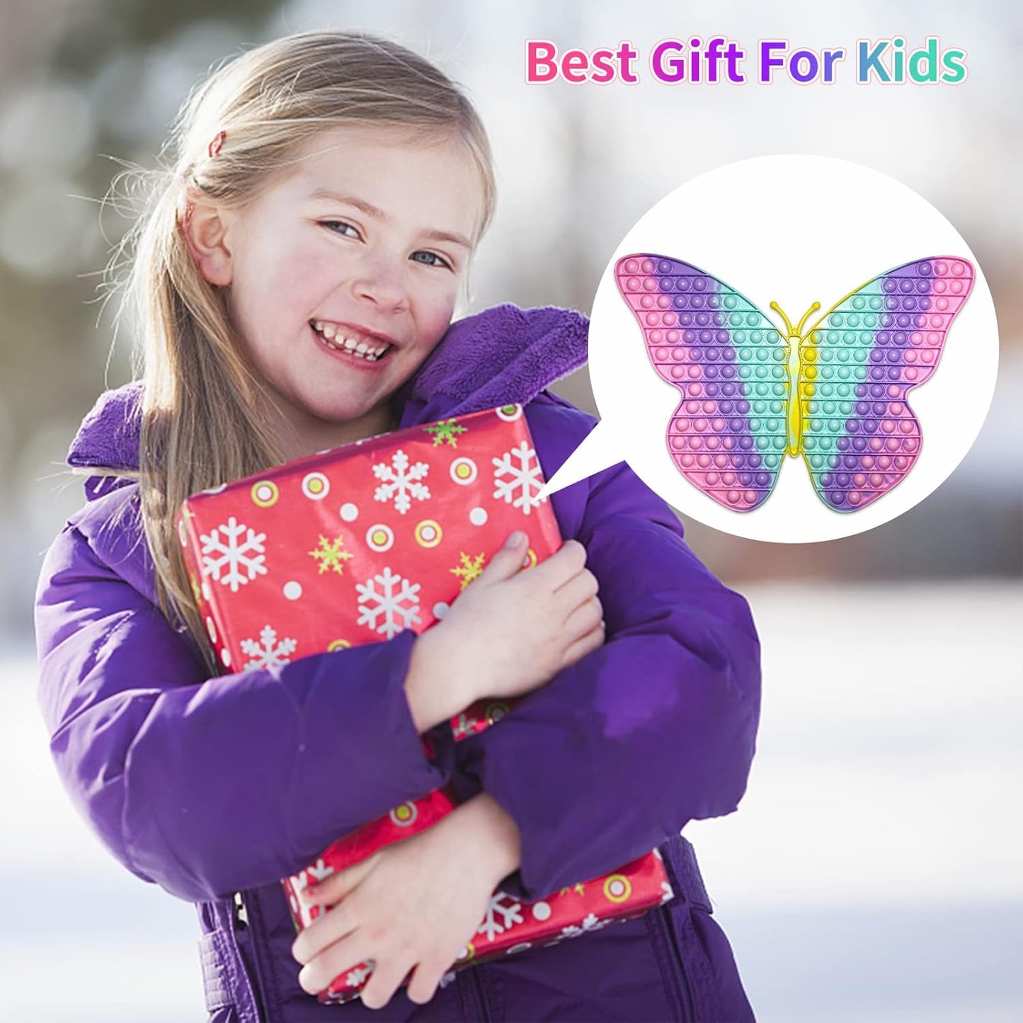 Jumbo Butterfly Pop for Teens Kids Girls, It is 15.75 Inch 162 Bubbles Extra Large Pop Fidget Toys, Giant Butterfly Toy, Huge Big Jumbo Pop Fidget Toy Stress Reliever, Women Girl Gift Christmas