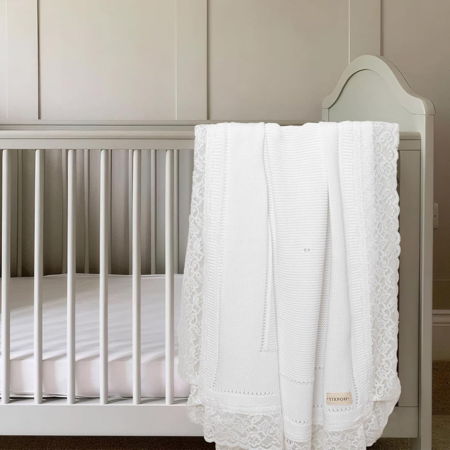 100% Organic Cotton Baby Blanket Knitted Softer Receiving Swaddle Warm Cozy Cuddle Crib Blanket for Newborns Infants Toddlers Boy and Girls White