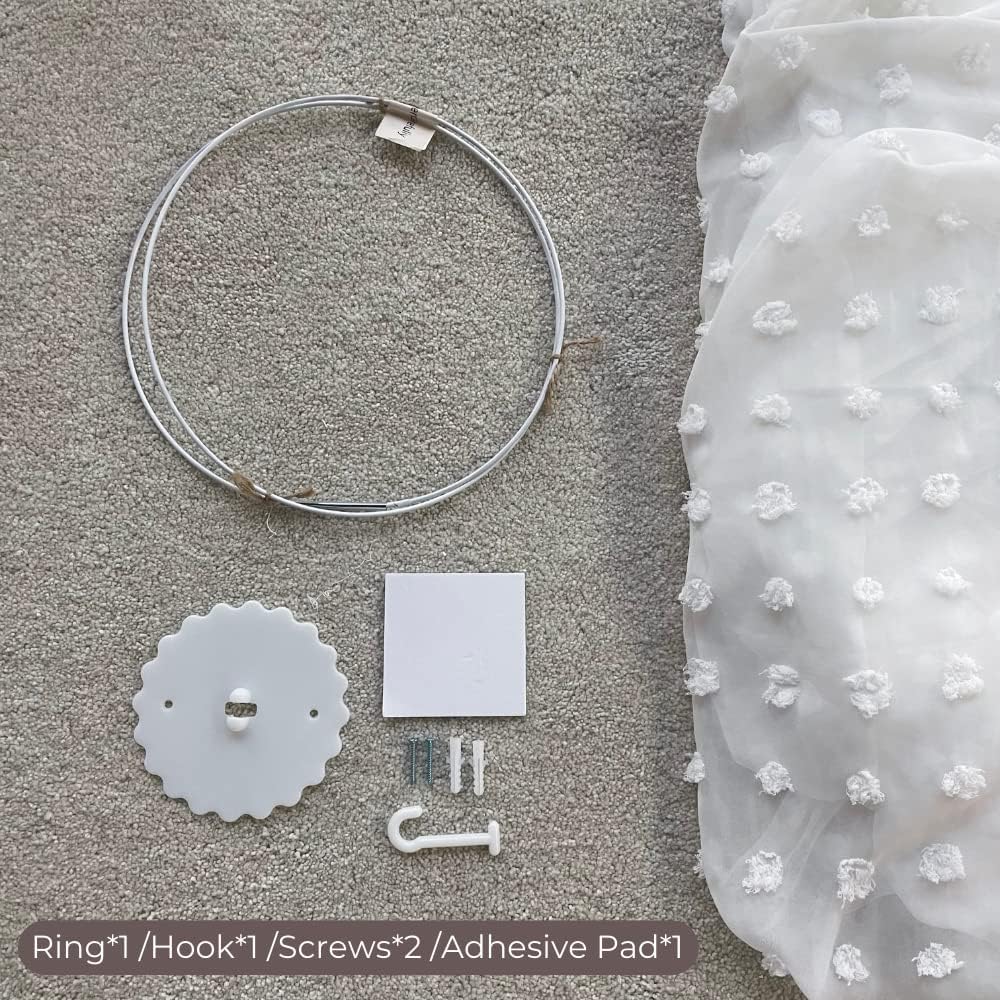 Wonder Space Elegant Kids Bed Canopy - Lace Chiffon Netting with Pom Pom, Princess Girls Fairy Dream Tent, Nursery Room Baby Crib Hanging Curtain Mosquito Net Children Reading Nook Decoration (White)