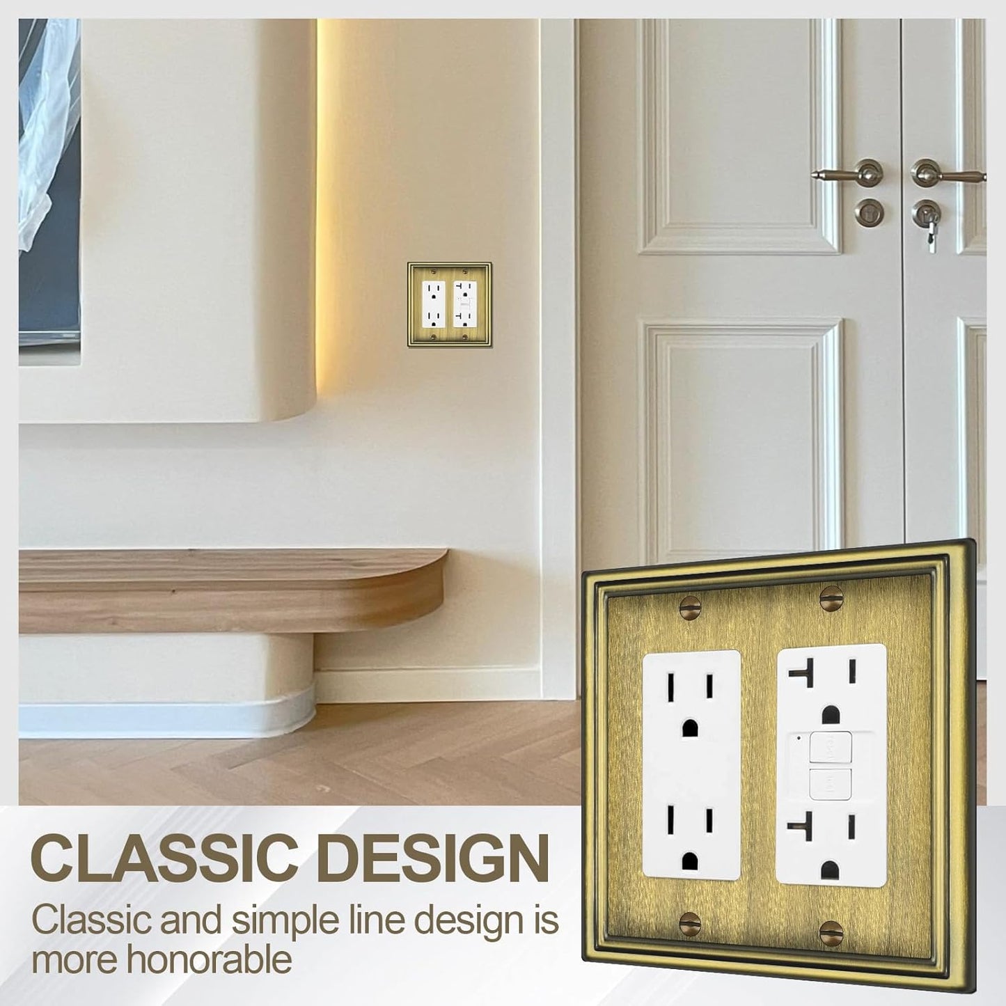 Double Decorator Switch Covers Wall Plate, Antique Brass Decorative Rocker Switch Plates Outlet Covers for Receptacle, GFCI Outlet, Dimmer - Classic Style, 3 Pack